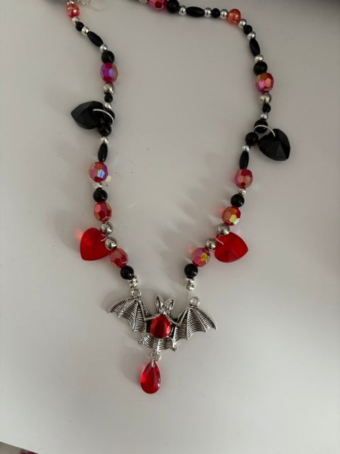 Valentine Bat Beaded Necklace