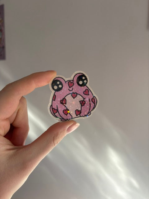 Pink + Red Hearts Froggy Holographic Sticker