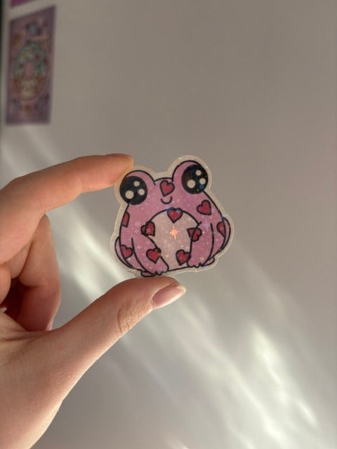 Pink + Red Hearts Froggy Holographic Sticker