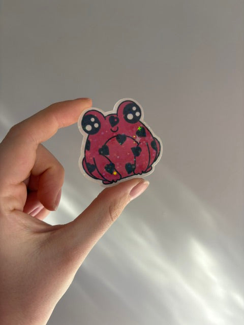 Red + Black Hearts Froggy Holographic Sticker