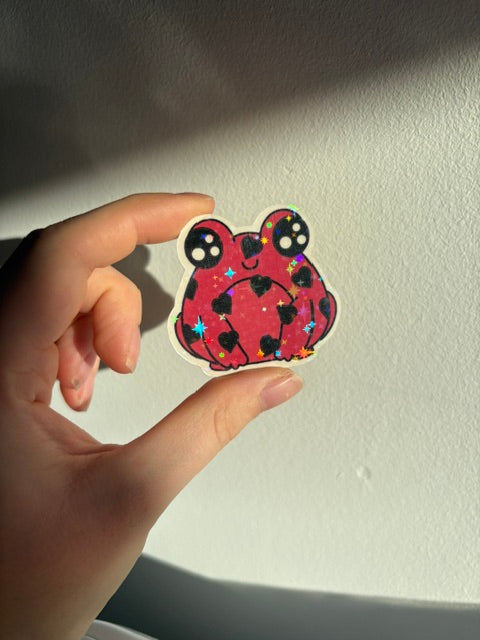 Red + Black Hearts Froggy Holographic Sticker