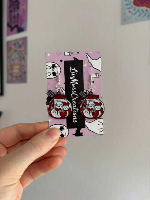 Valentine Kitty Jar Earrings