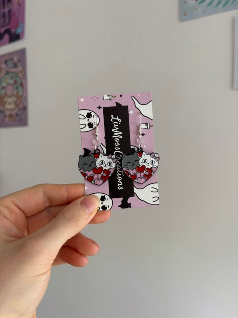 Valentine Kitty Hearts Earrings