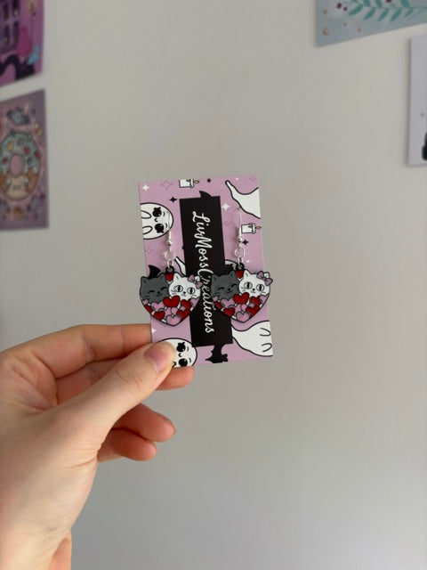Valentine Kitty Hearts Earrings