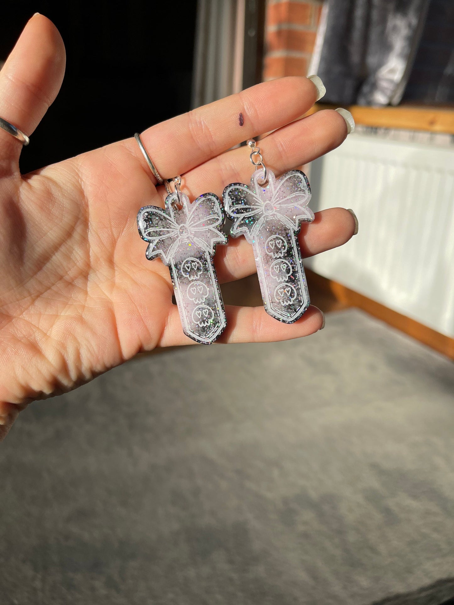 Pink & Black Skull Paddle Earrings