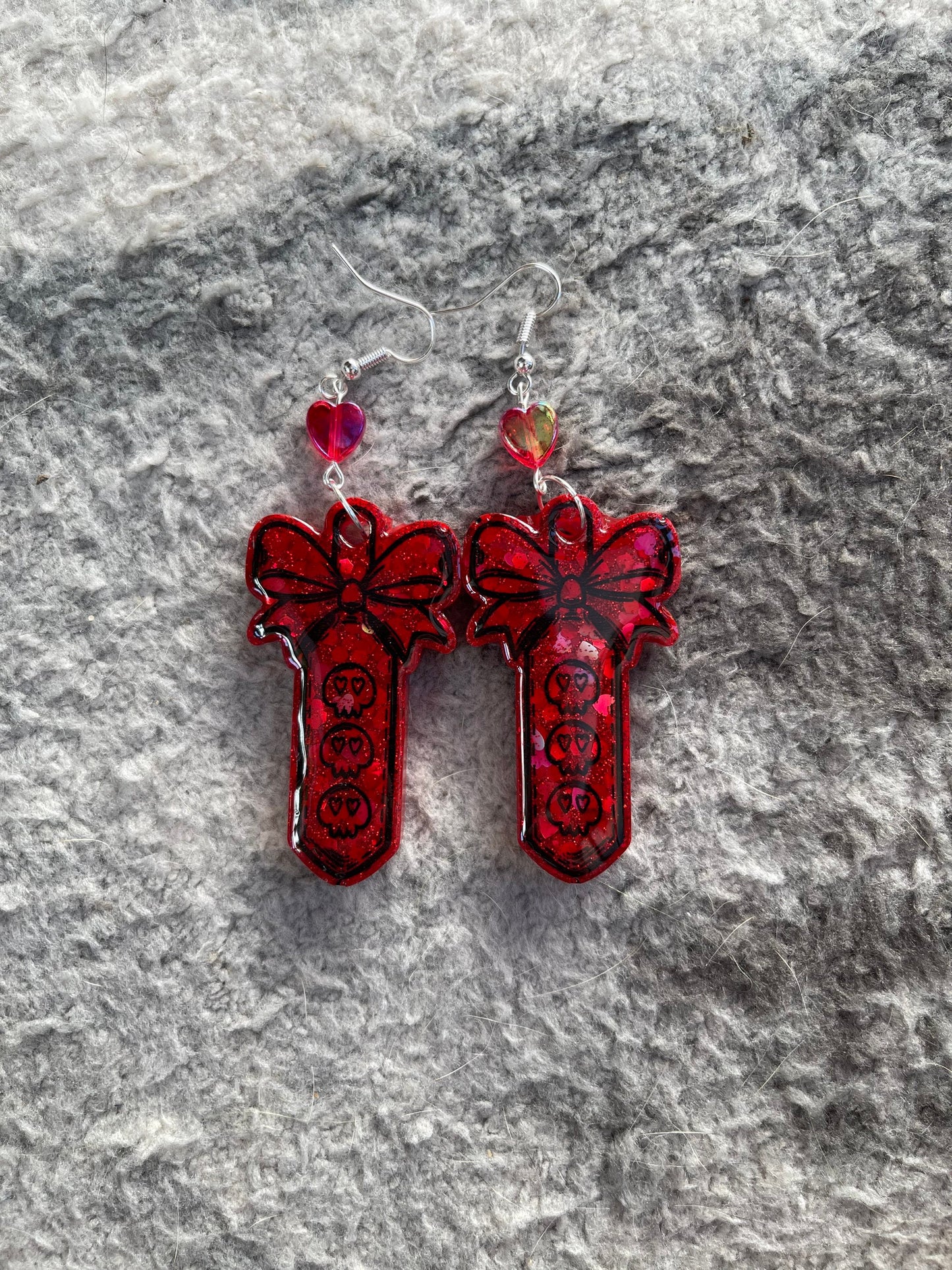 Red Glitter Skull Paddle Earrings