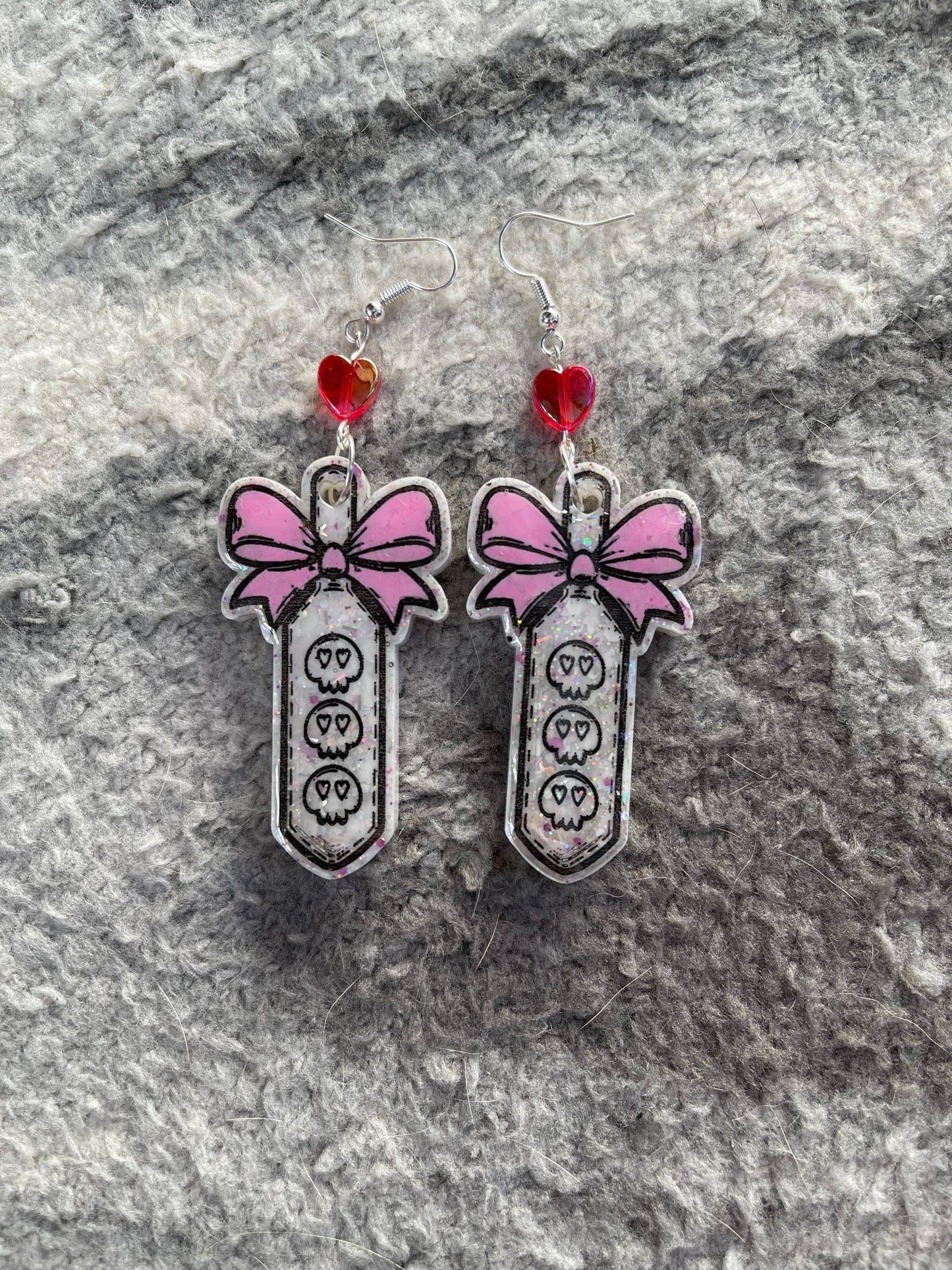 White Glitter Pastel Goth Skull Paddle Earrings