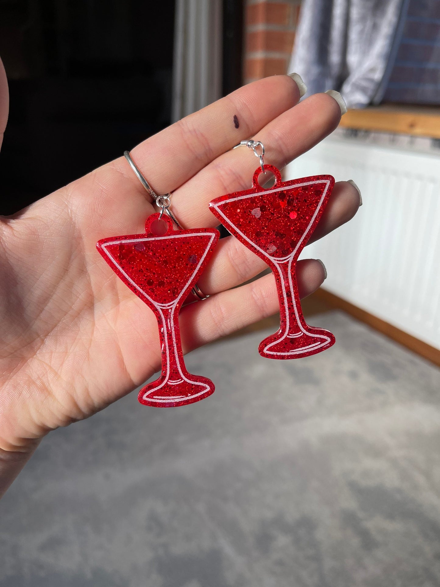 Red Glitter Cocktail Glass Earrings