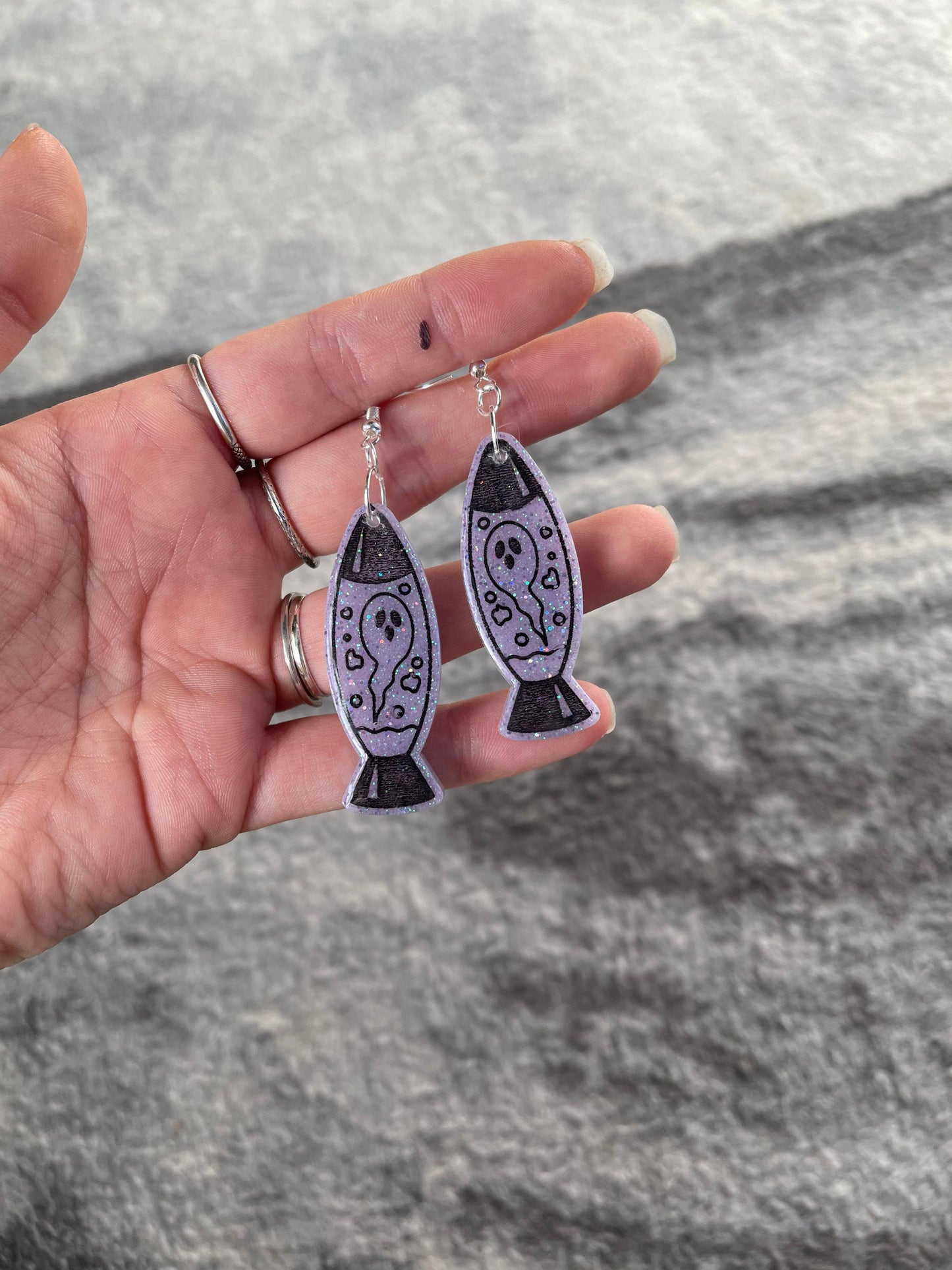 Lilac Glitter Ghost Lava Lamp Earrings