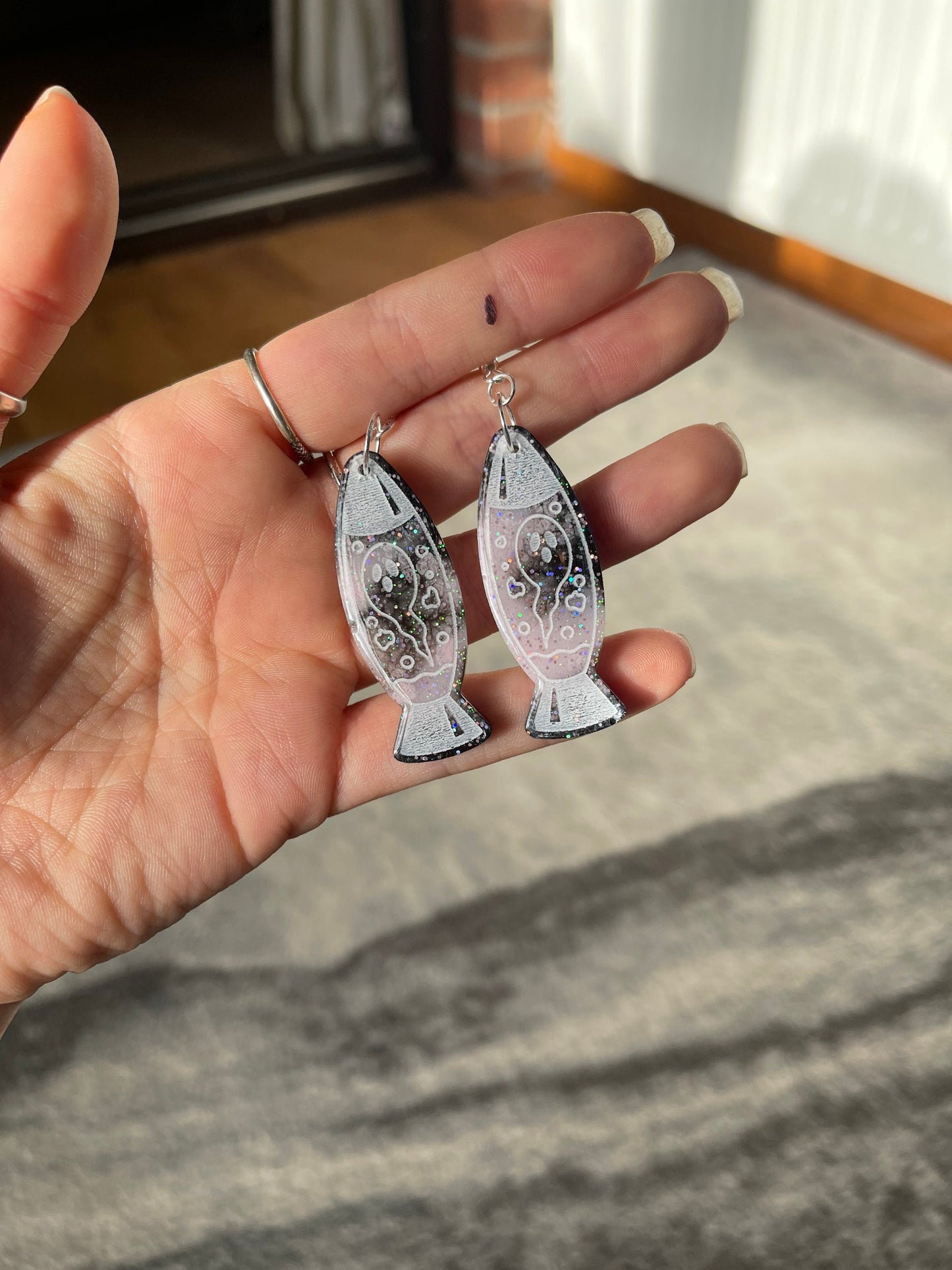 Pink & Black Ghost Lava Lamp Earrings