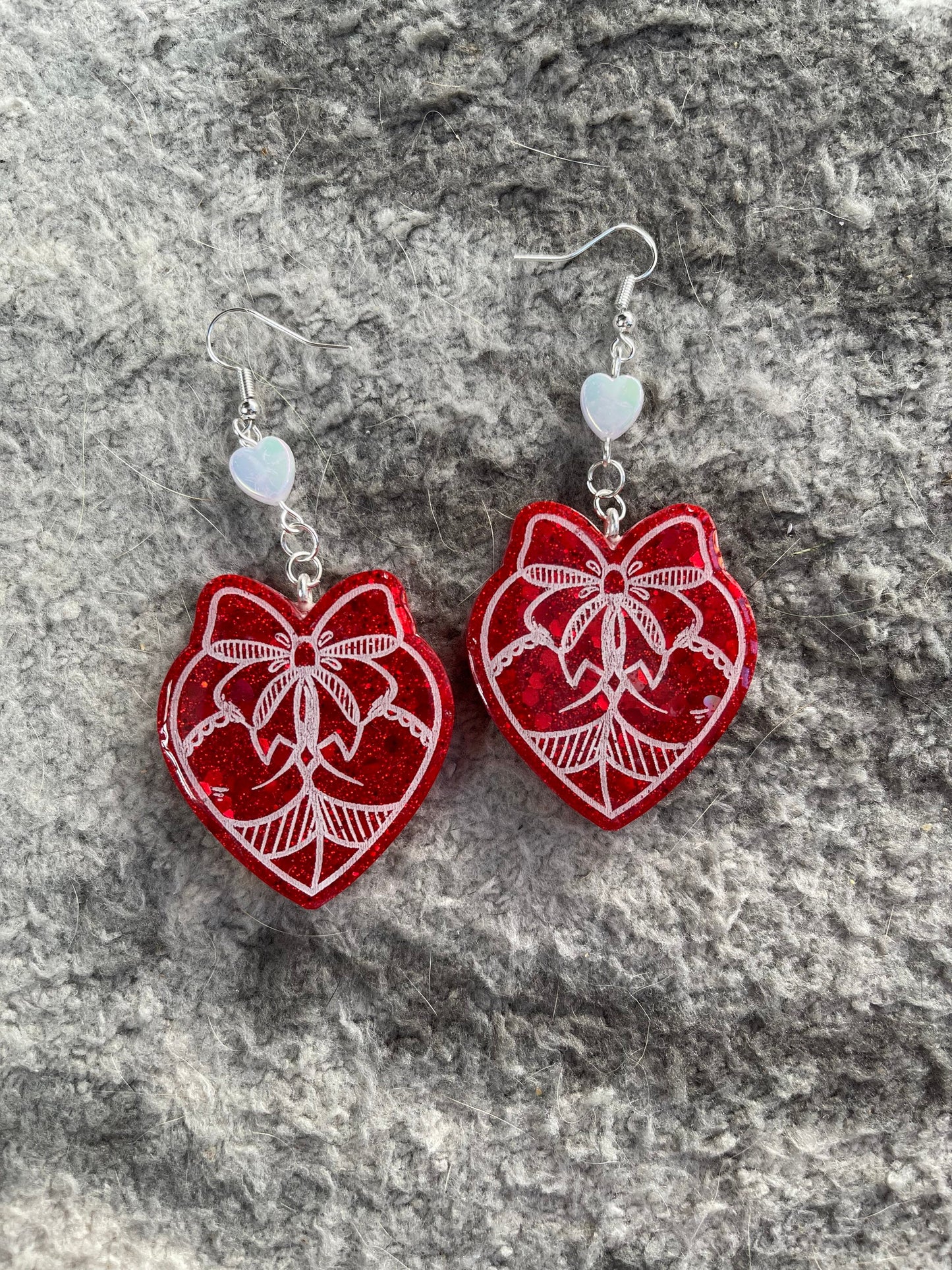 Red & White Glitter Bow Booty Earrings