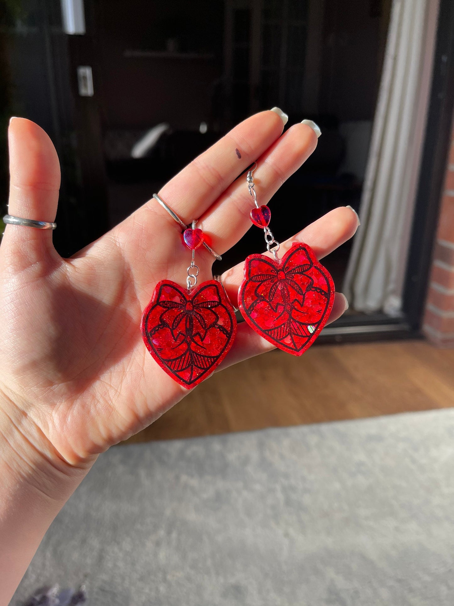 Red & Black Glitter Bow Booty Earrings