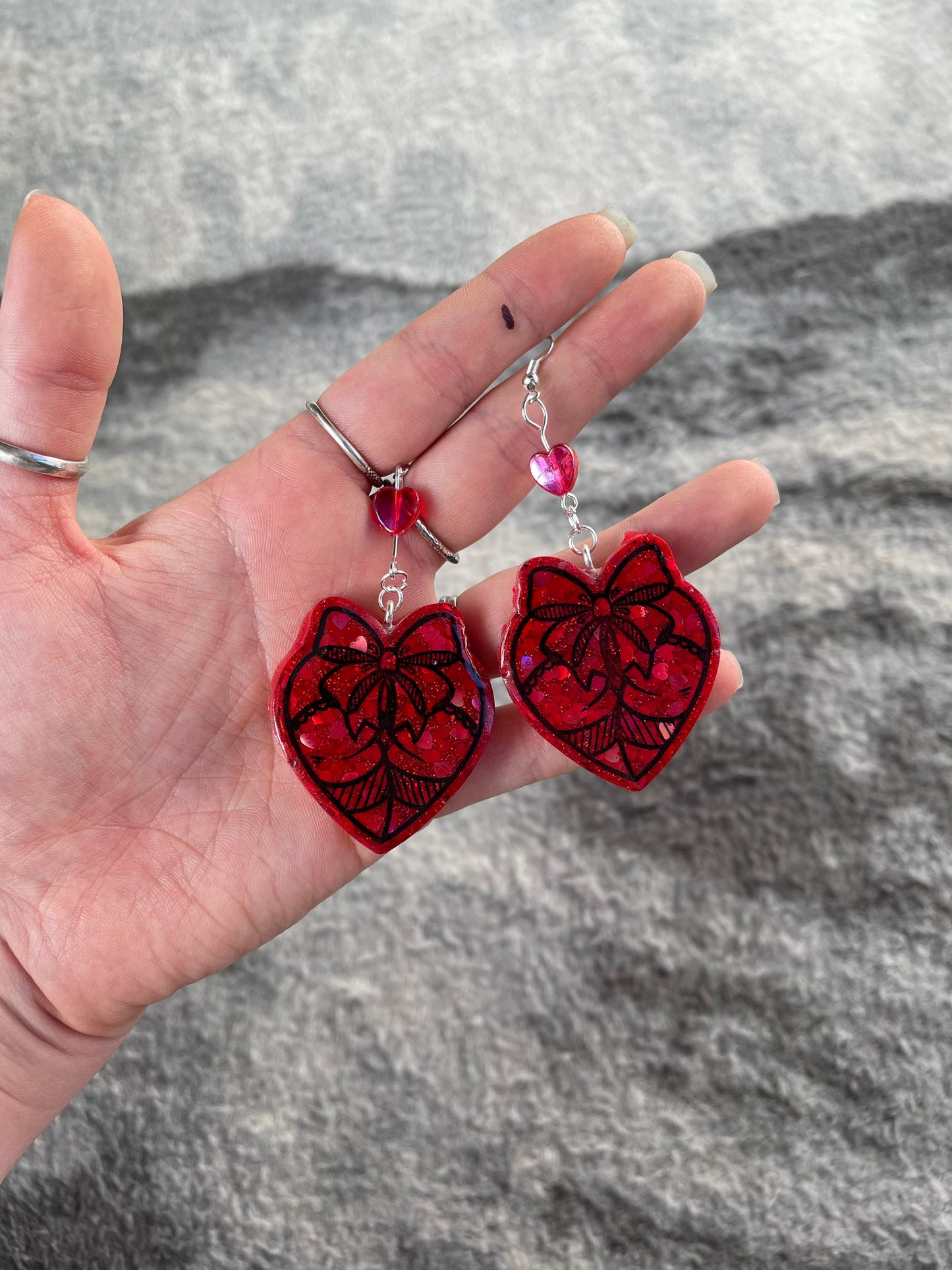 Red & Black Glitter Bow Booty Earrings