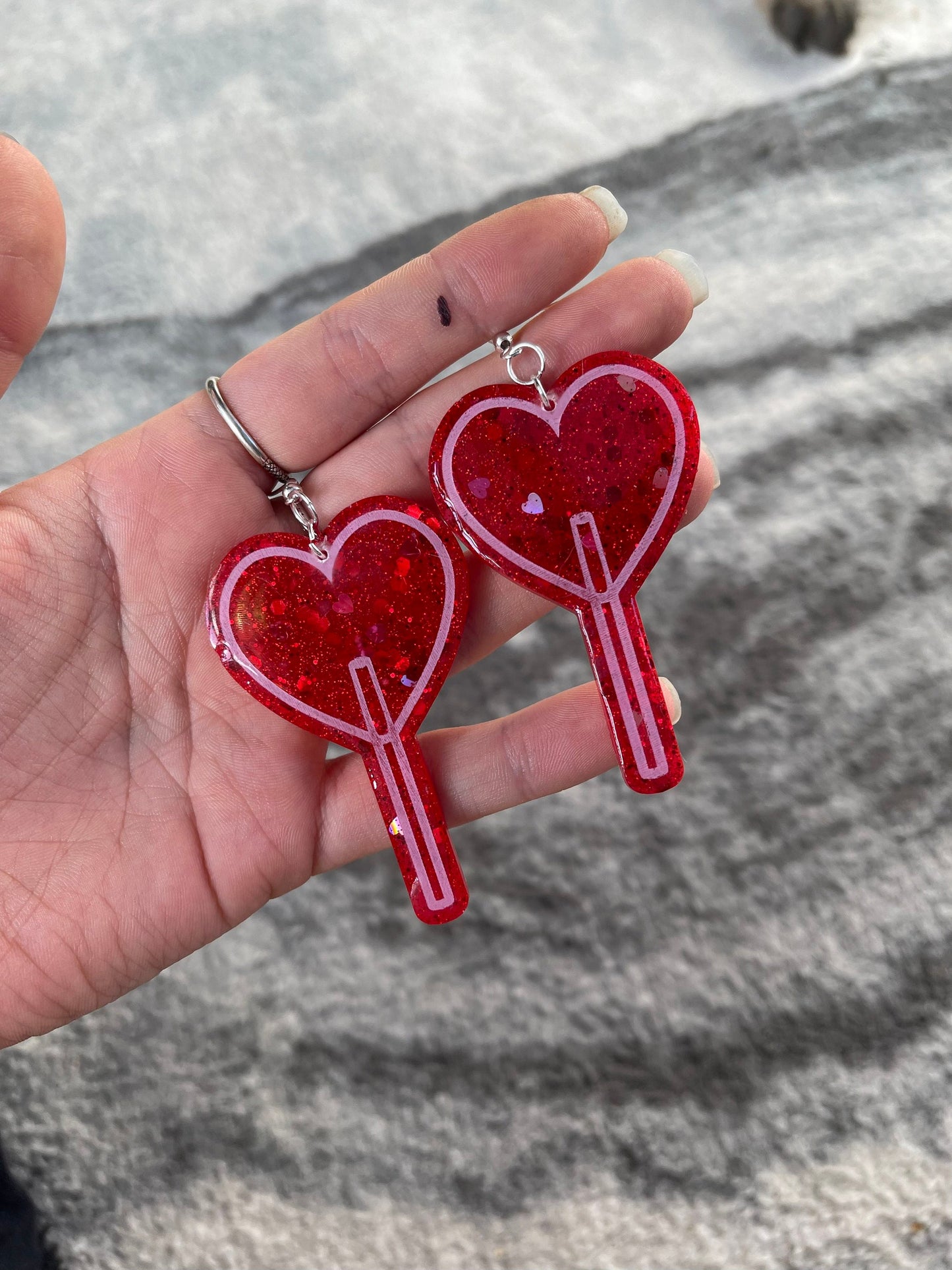 Red & Pink Glitter Heart Pops Earrings