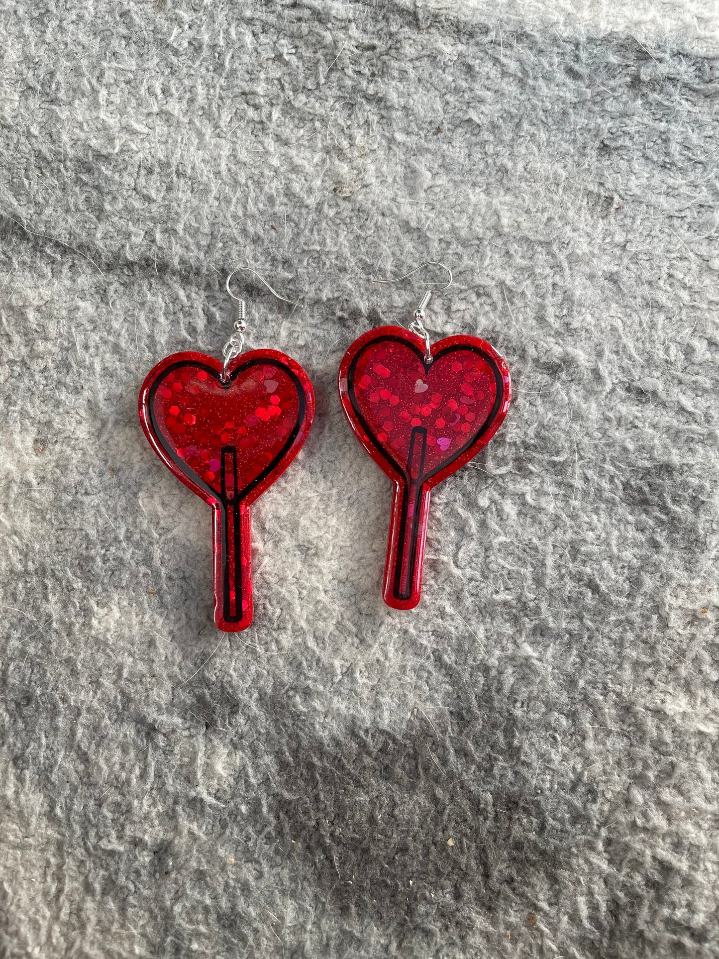 Red & Black Glitter Heart Pops Earrings