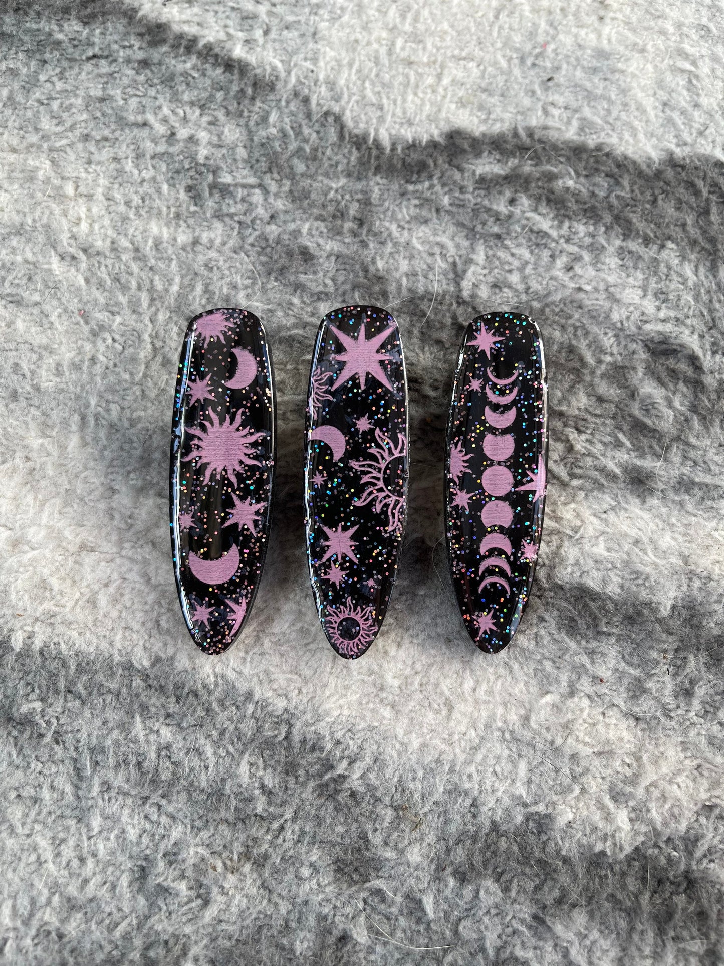 Black & Pink Glitter Pastel Goth Celestial Barrette Clips