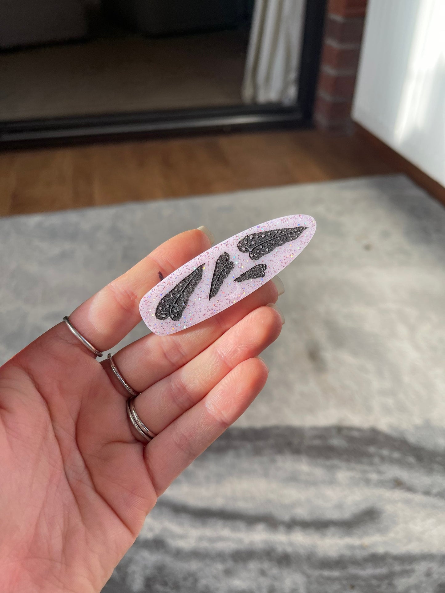 Pink & Black Glitter Pastel Goth Botanical Plant Barrette Clips