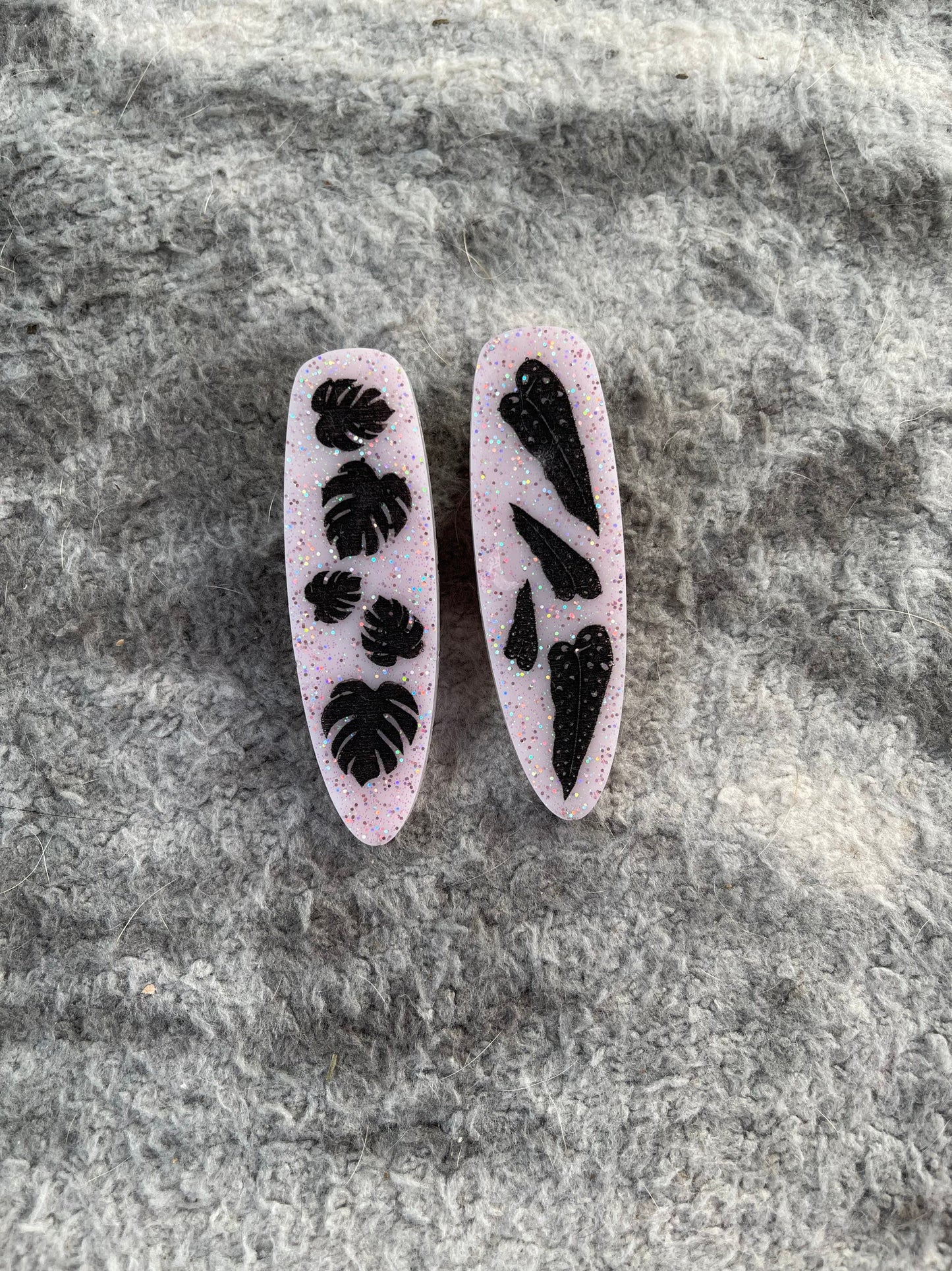 Pink & Black Glitter Pastel Goth Botanical Plant Barrette Clips