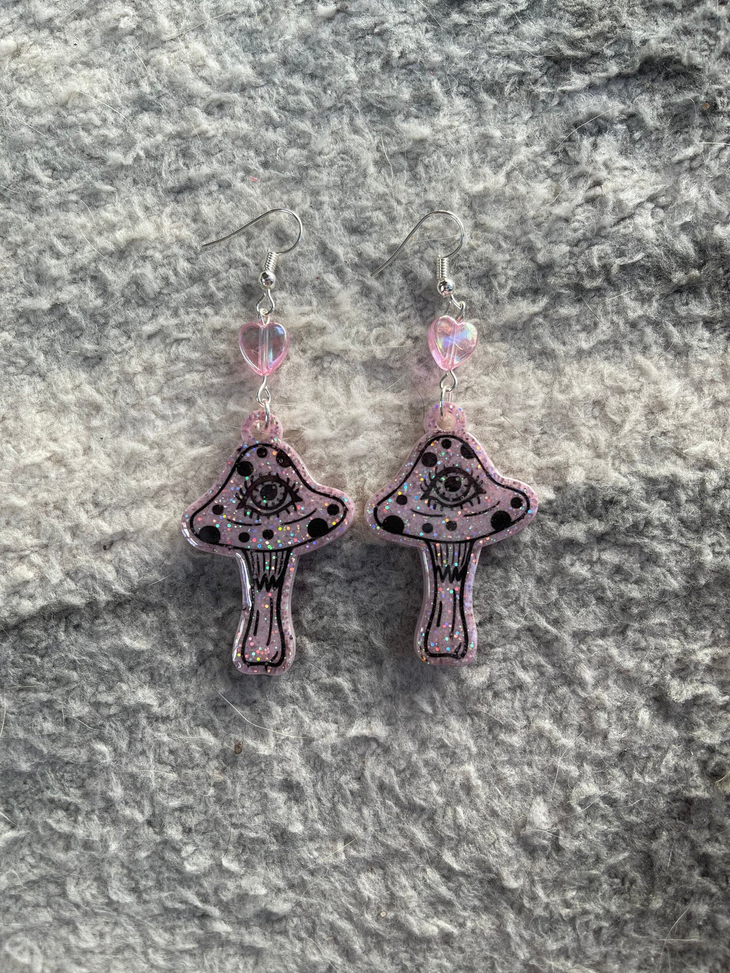 Pink Glitter Pastel Goth Eye Mushroom Earrings