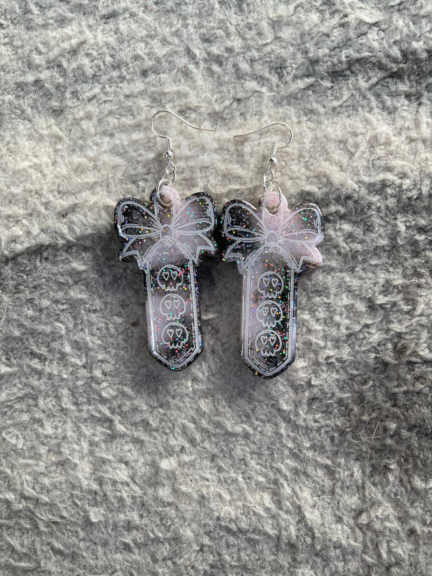 Pink & Black Skull Paddle Earrings