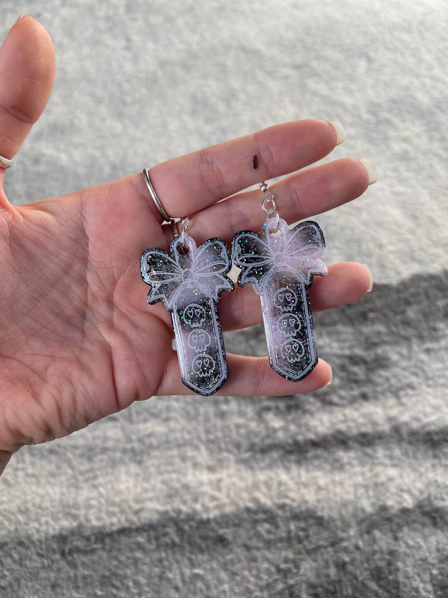 Pink & Black Skull Paddle Earrings