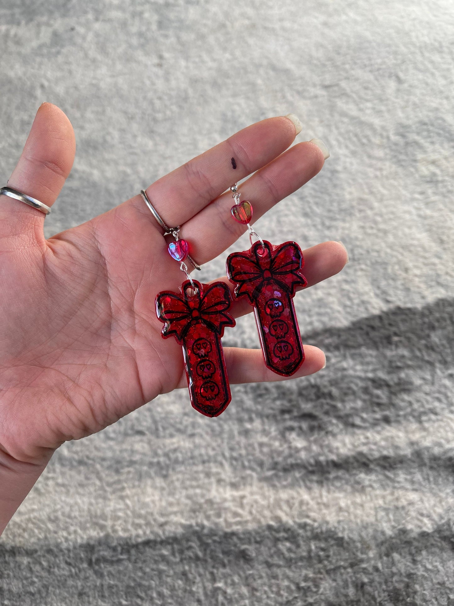 Red Glitter Skull Paddle Earrings