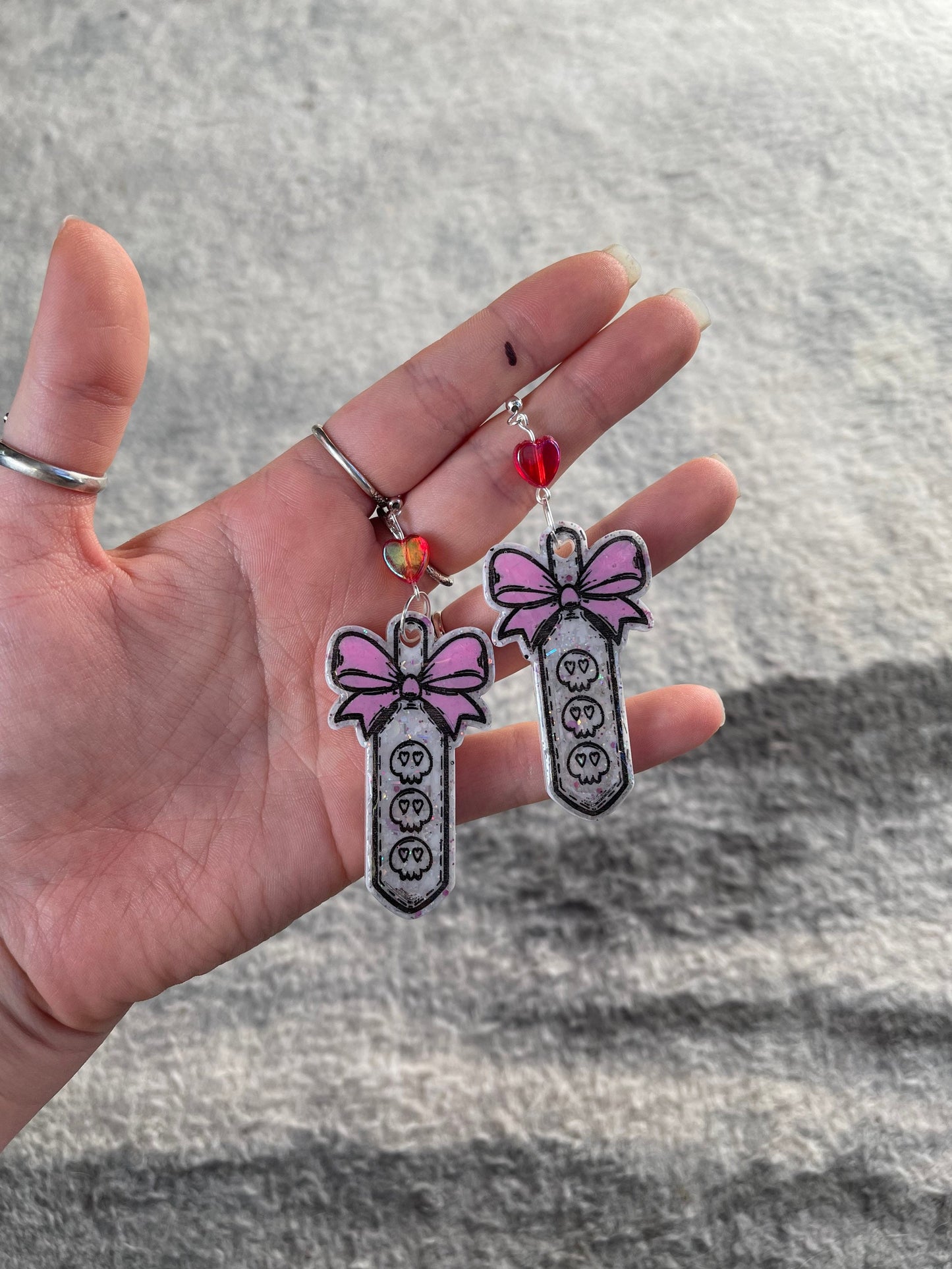 White Glitter Pastel Goth Skull Paddle Earrings