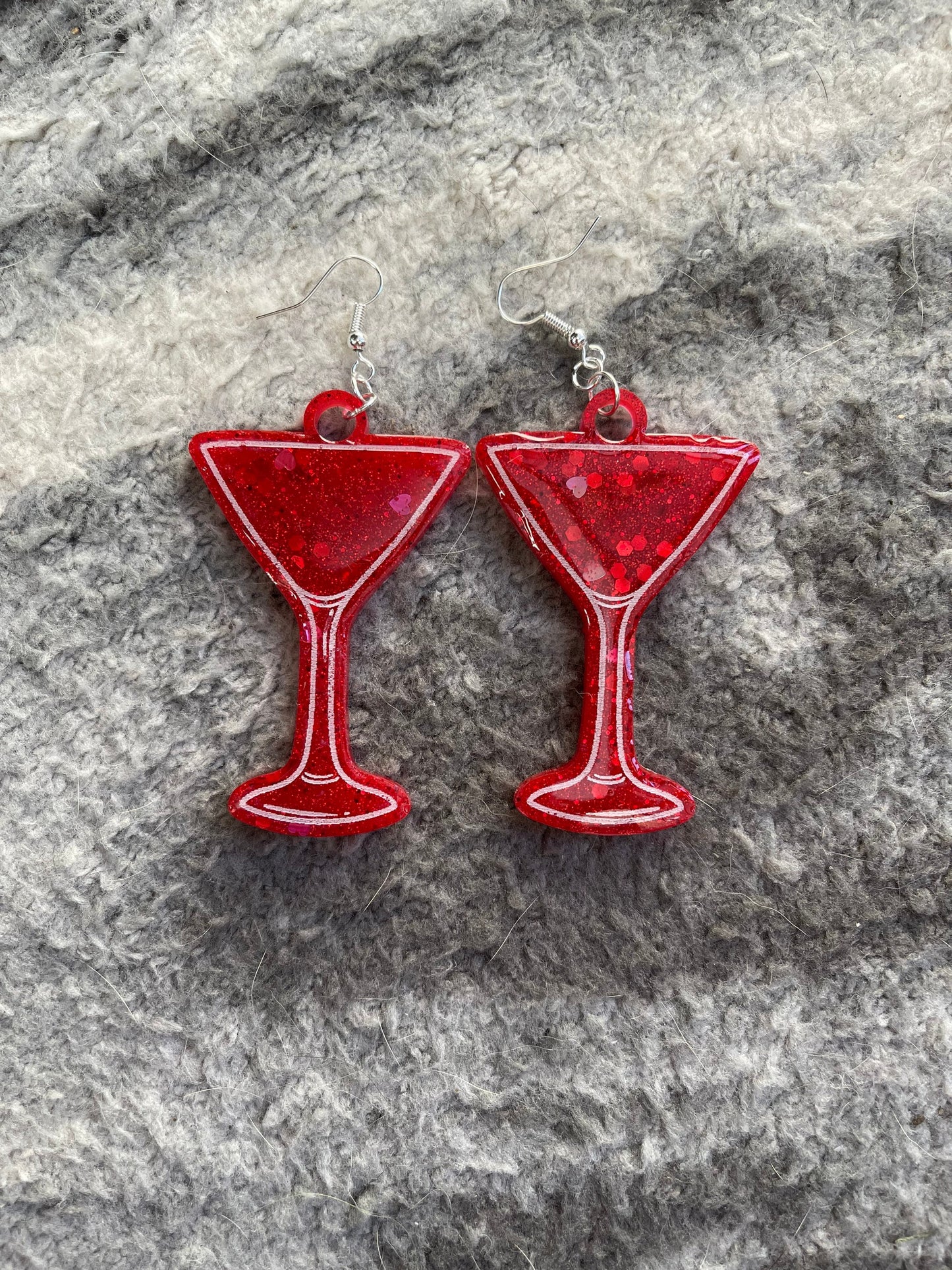 Red Glitter Cocktail Glass Earrings