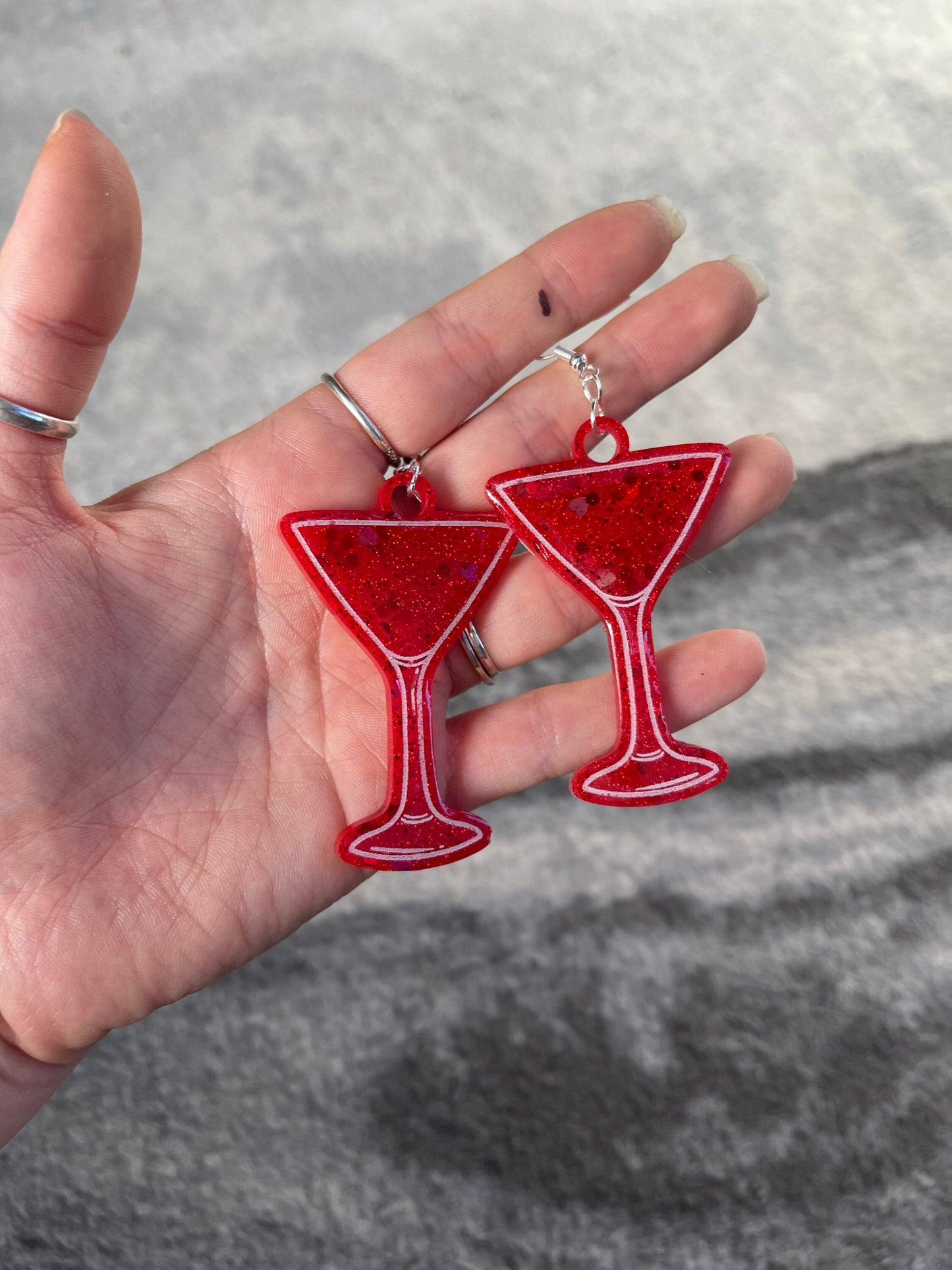 Red Glitter Cocktail Glass Earrings