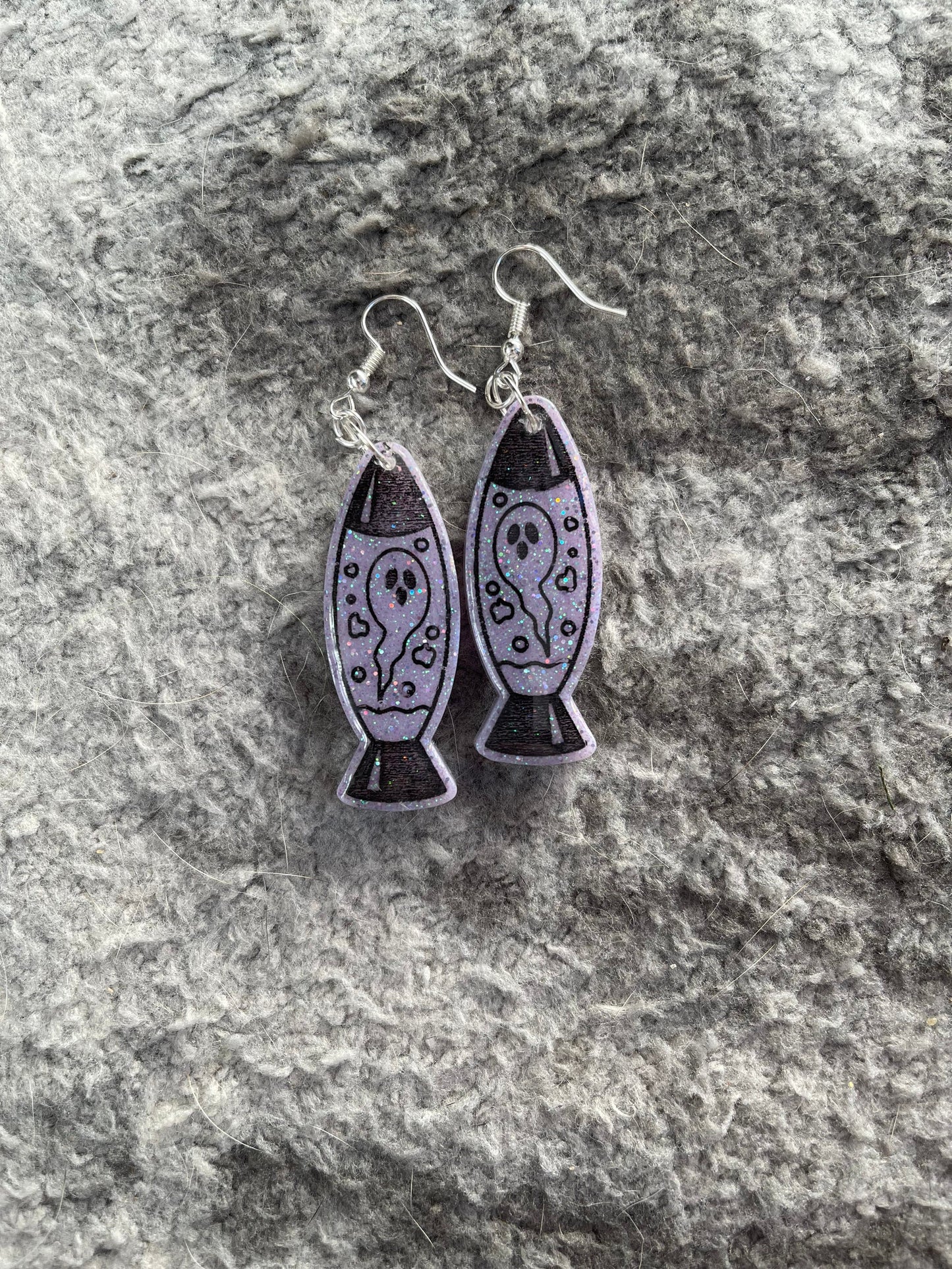 Lilac Glitter Ghost Lava Lamp Earrings