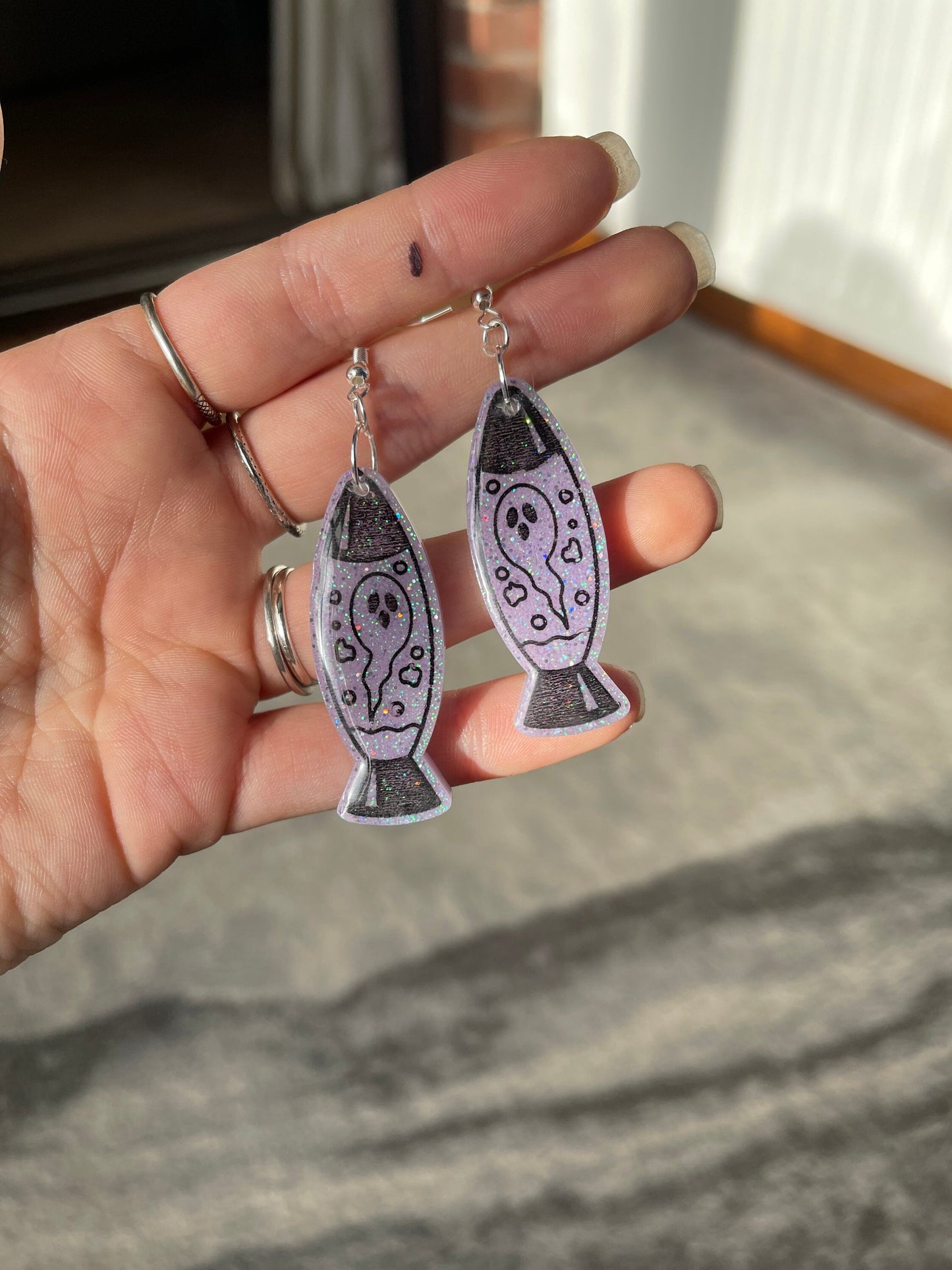 Lilac Glitter Ghost Lava Lamp Earrings