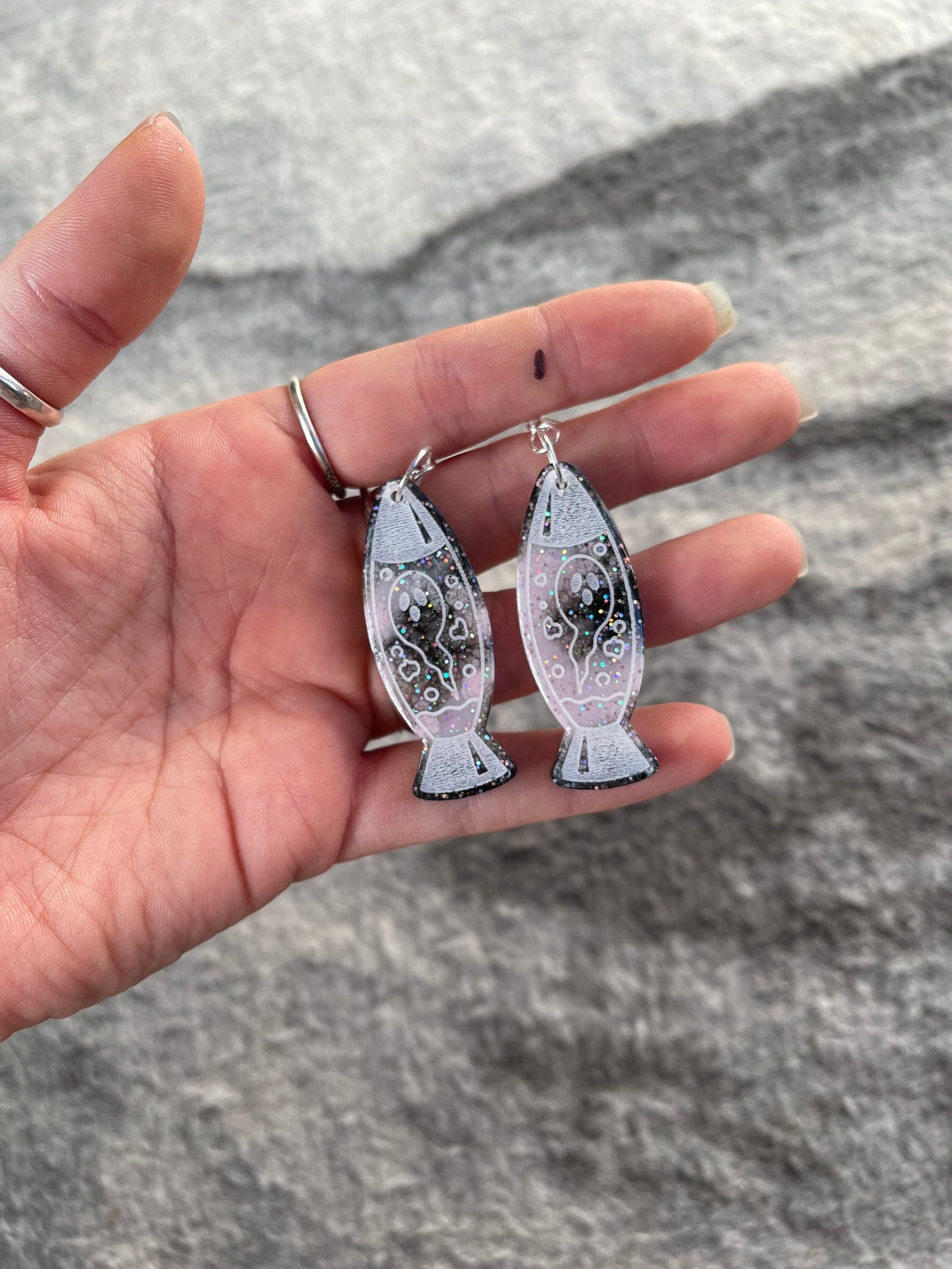 Pink & Black Ghost Lava Lamp Earrings