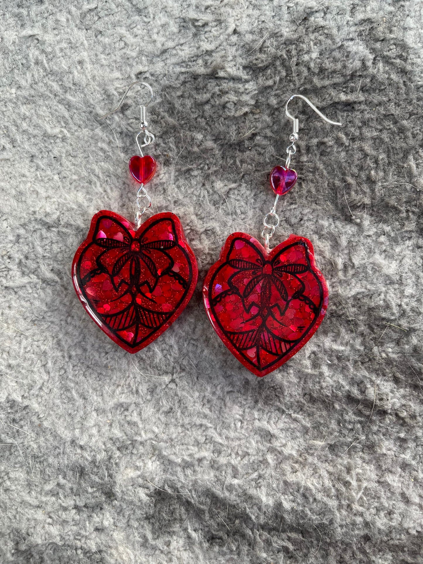 Red & Black Glitter Bow Booty Earrings