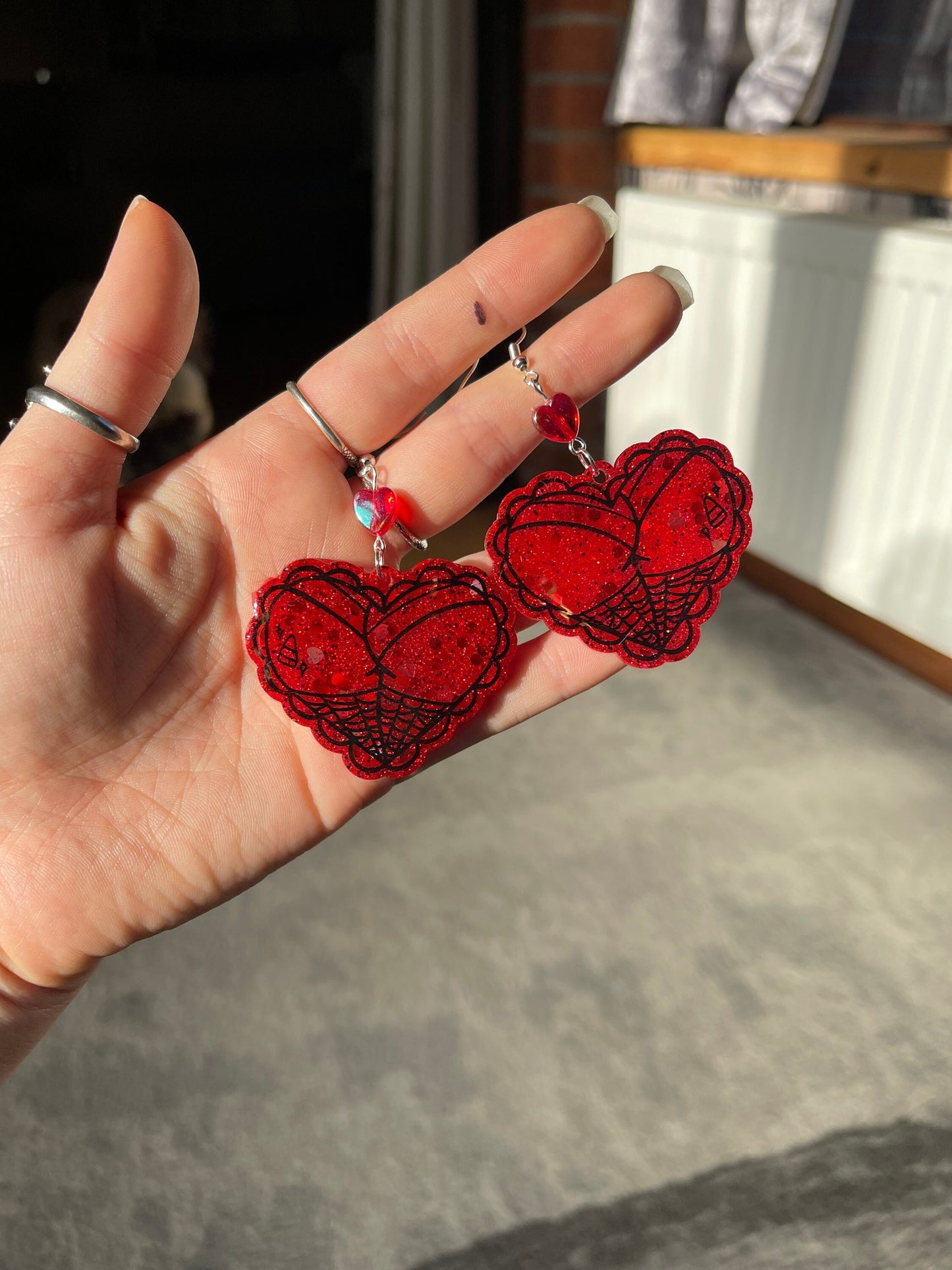 Red Glitter Spooky Booty Earrings