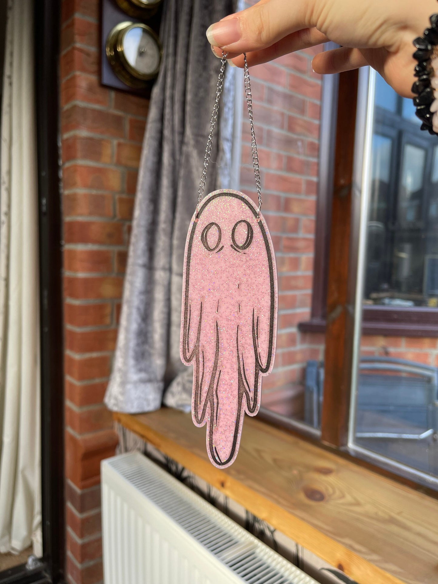 Pink Glitter Pastel Goth Ghost Wall Hanging