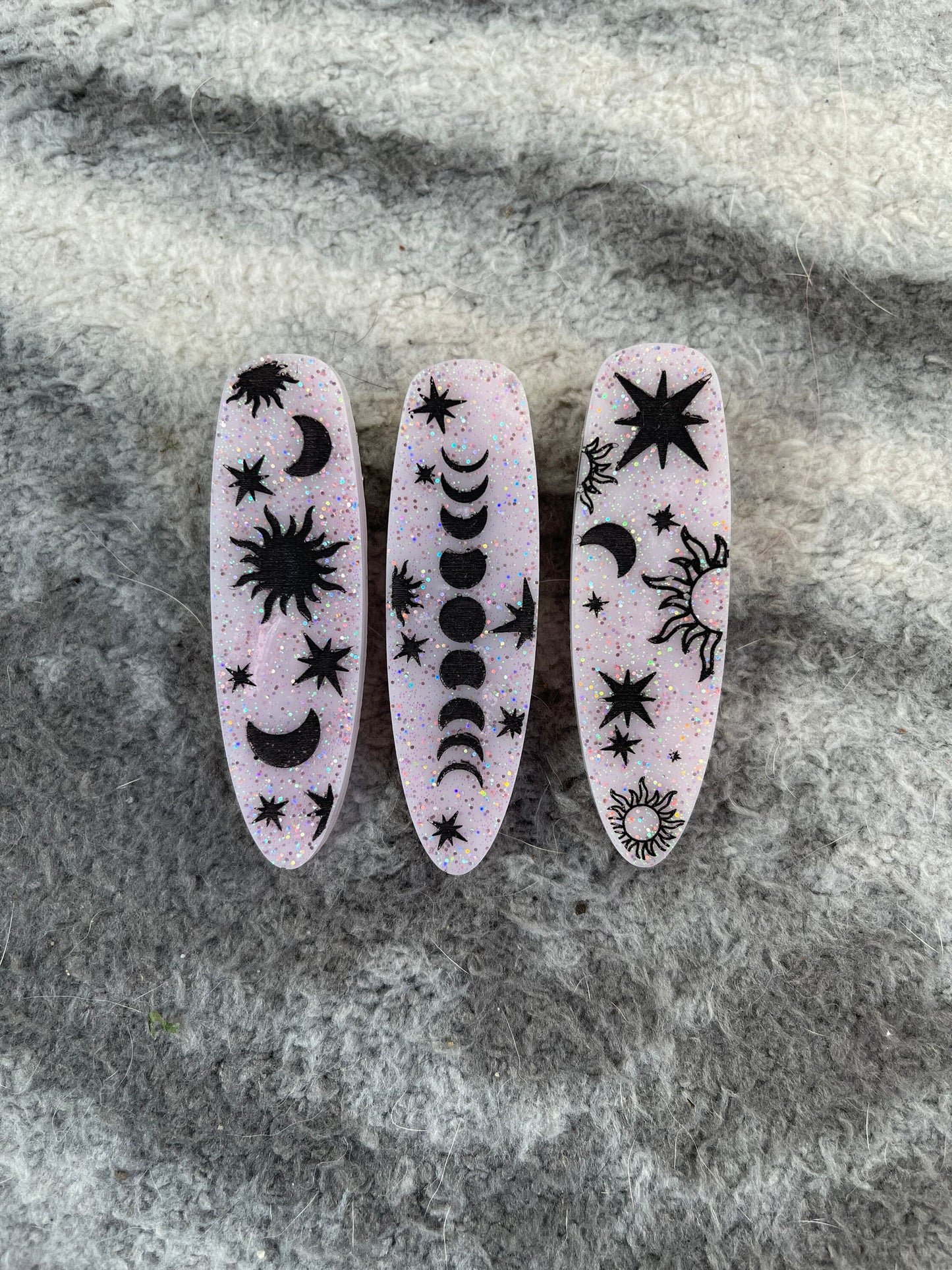 Pink & Black Glitter Pastel Goth Celestial Barrette Clips