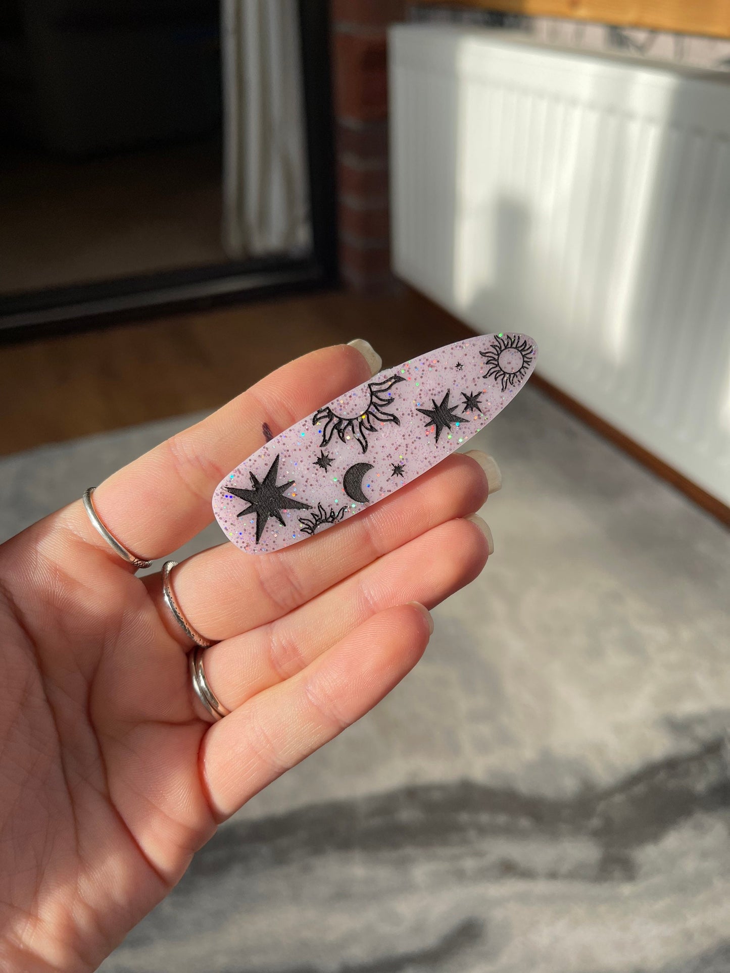Pink & Black Glitter Pastel Goth Celestial Barrette Clips