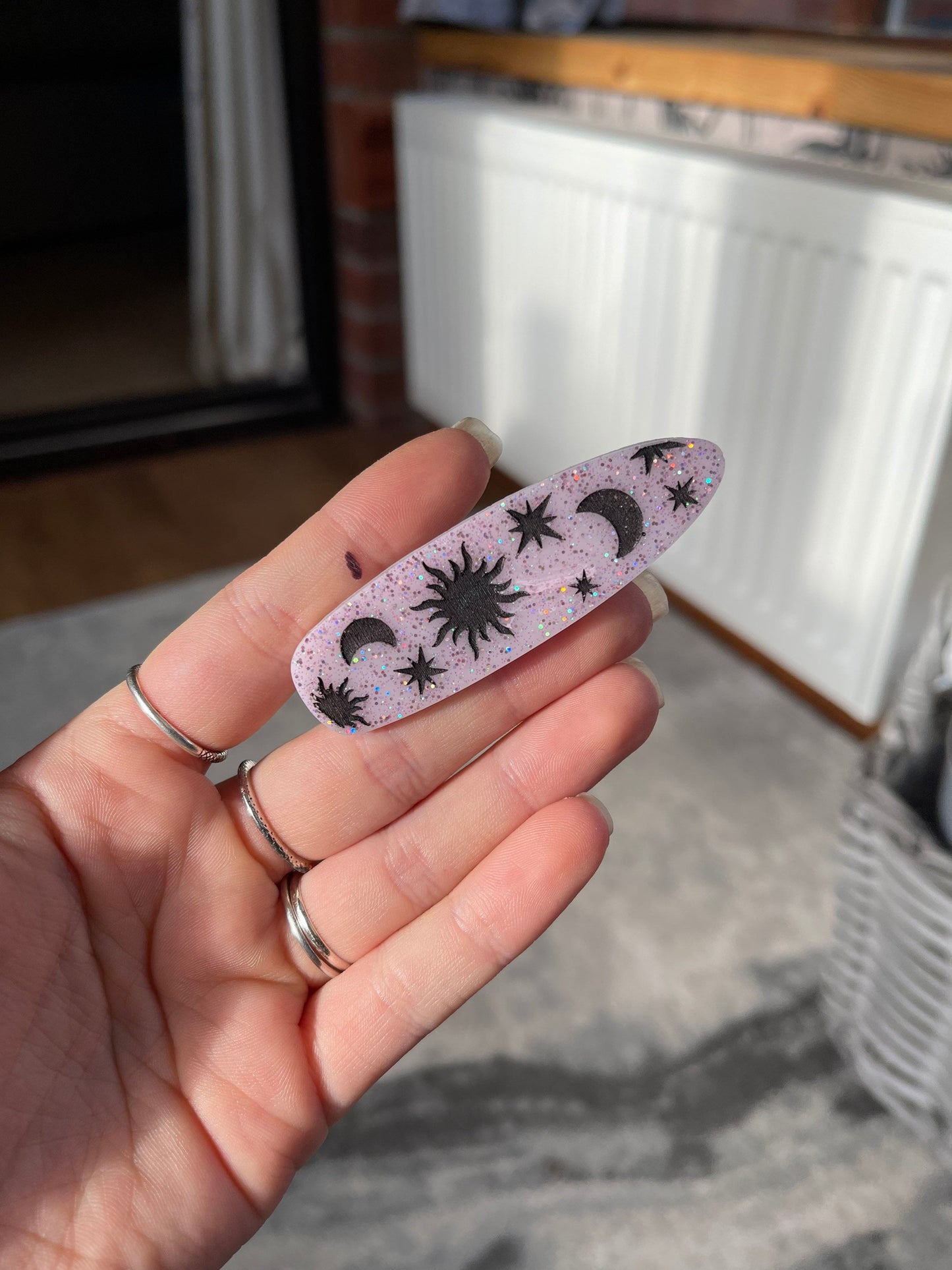 Pink & Black Glitter Pastel Goth Celestial Barrette Clips