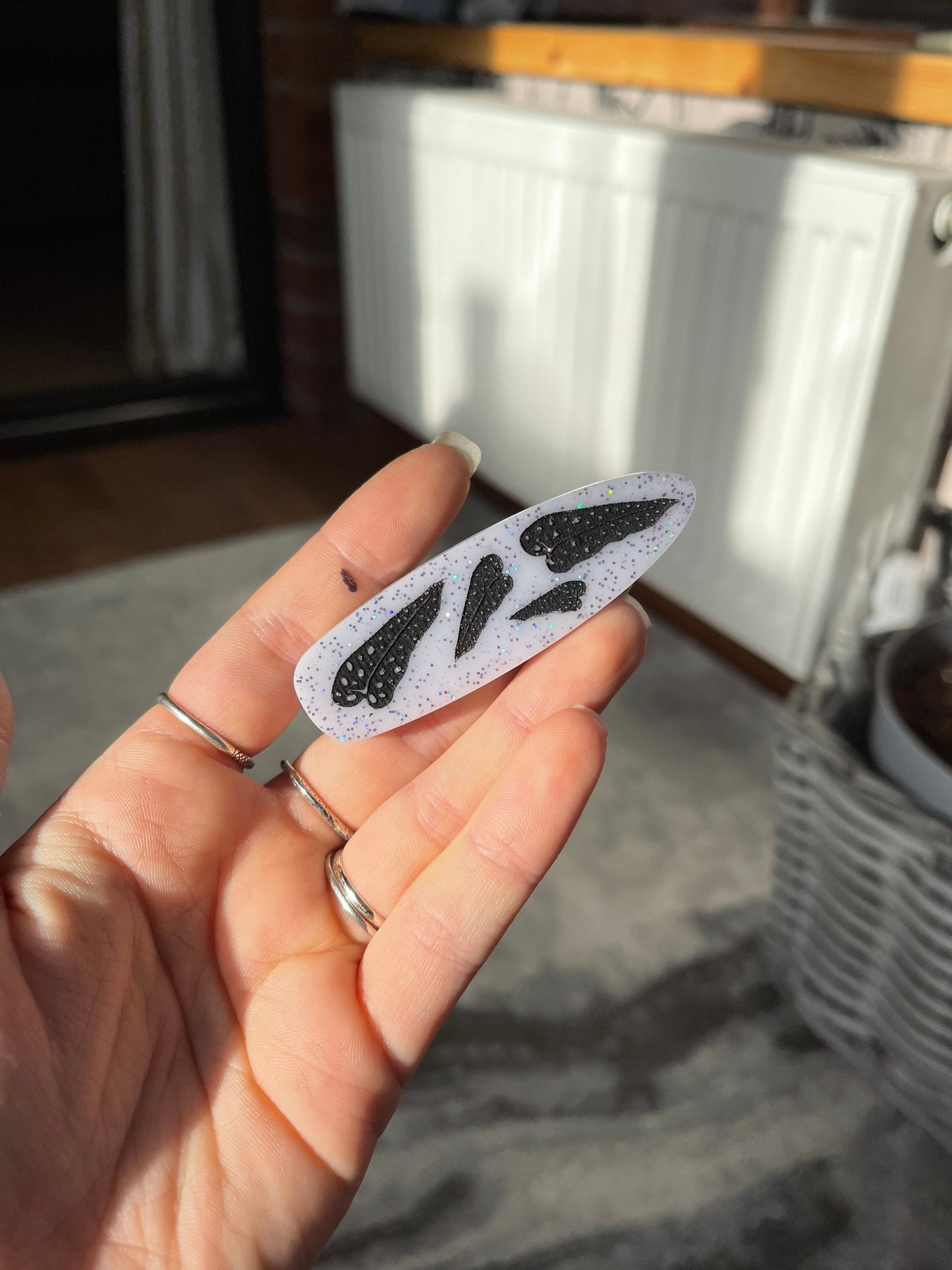 Lilac & Black Glitter Pastel Goth Botanical Plant Barrette Clips