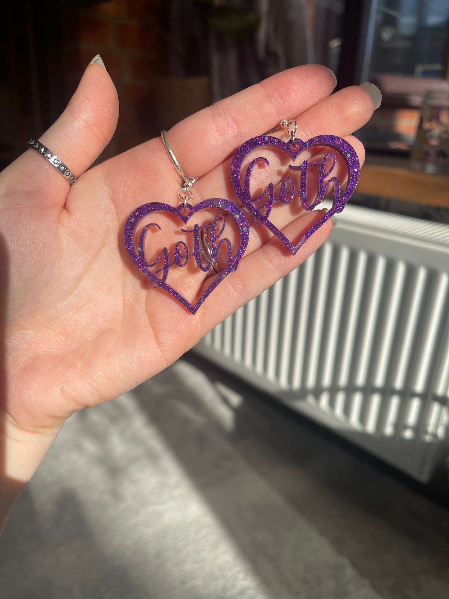 Purple Glitter Goth Hearts Earrings