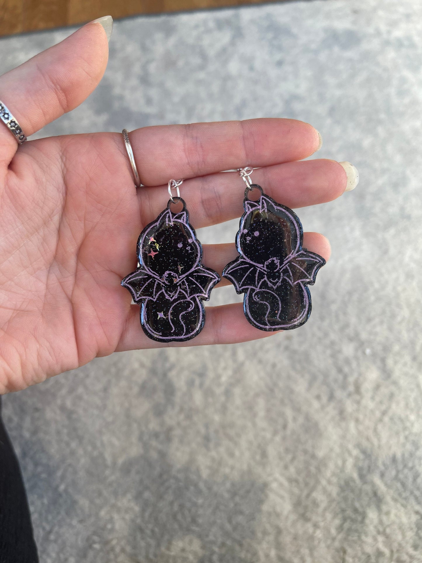 Black and Pink Bat Cats Earrings