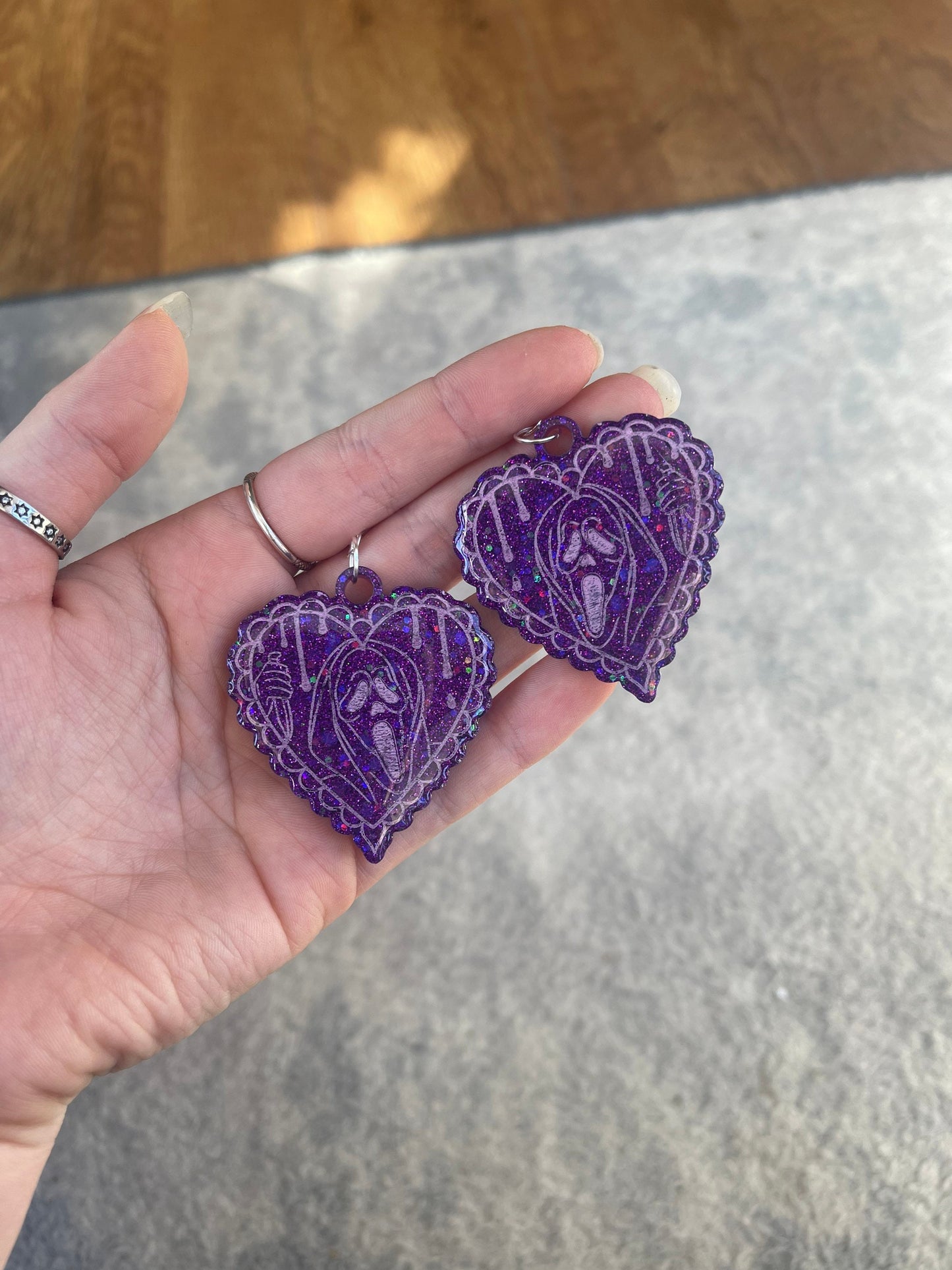 Purple and Pink Drippy Ghost Man Hearts Earrings