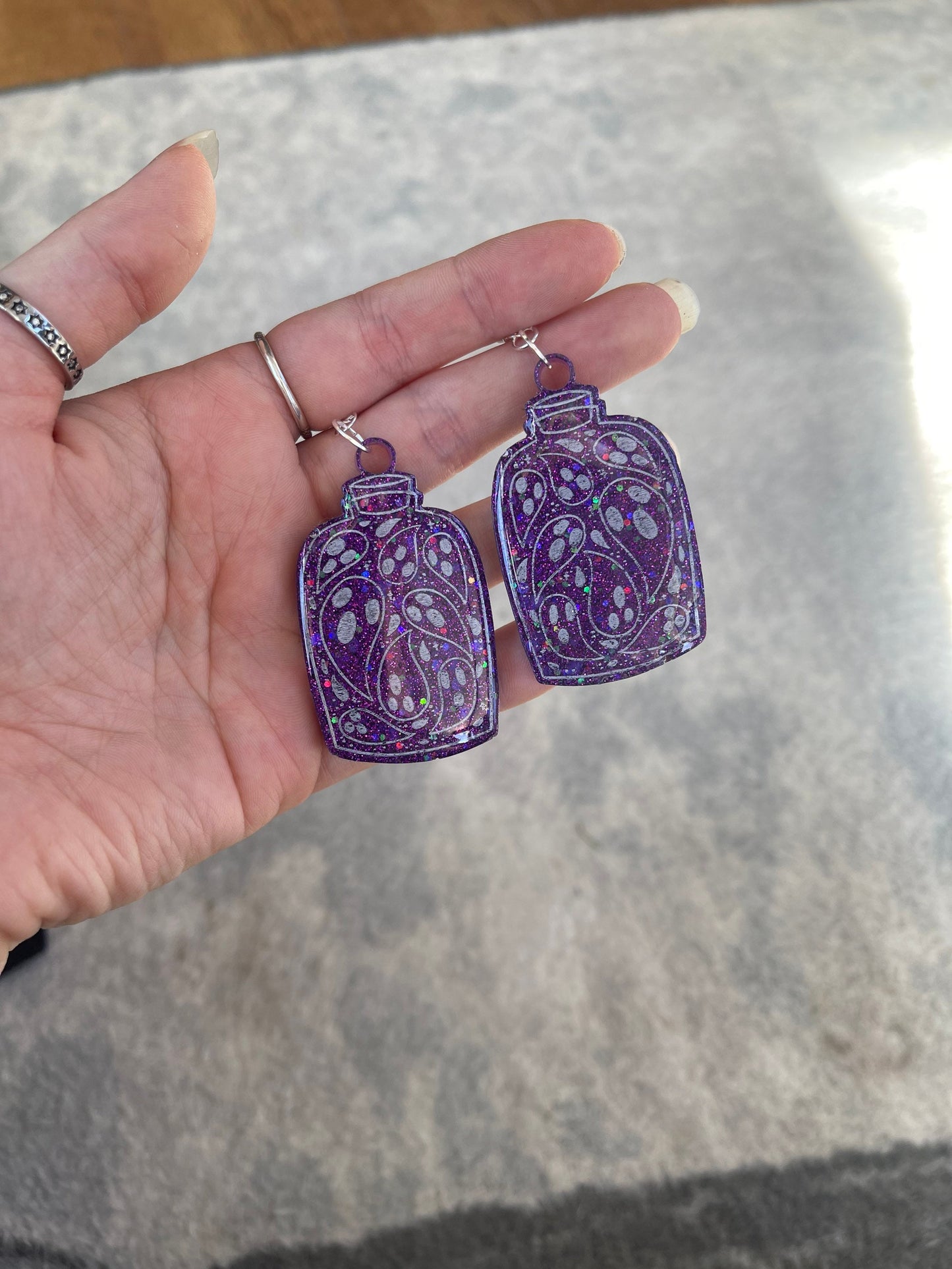 Purple Ghost Jar Earrings