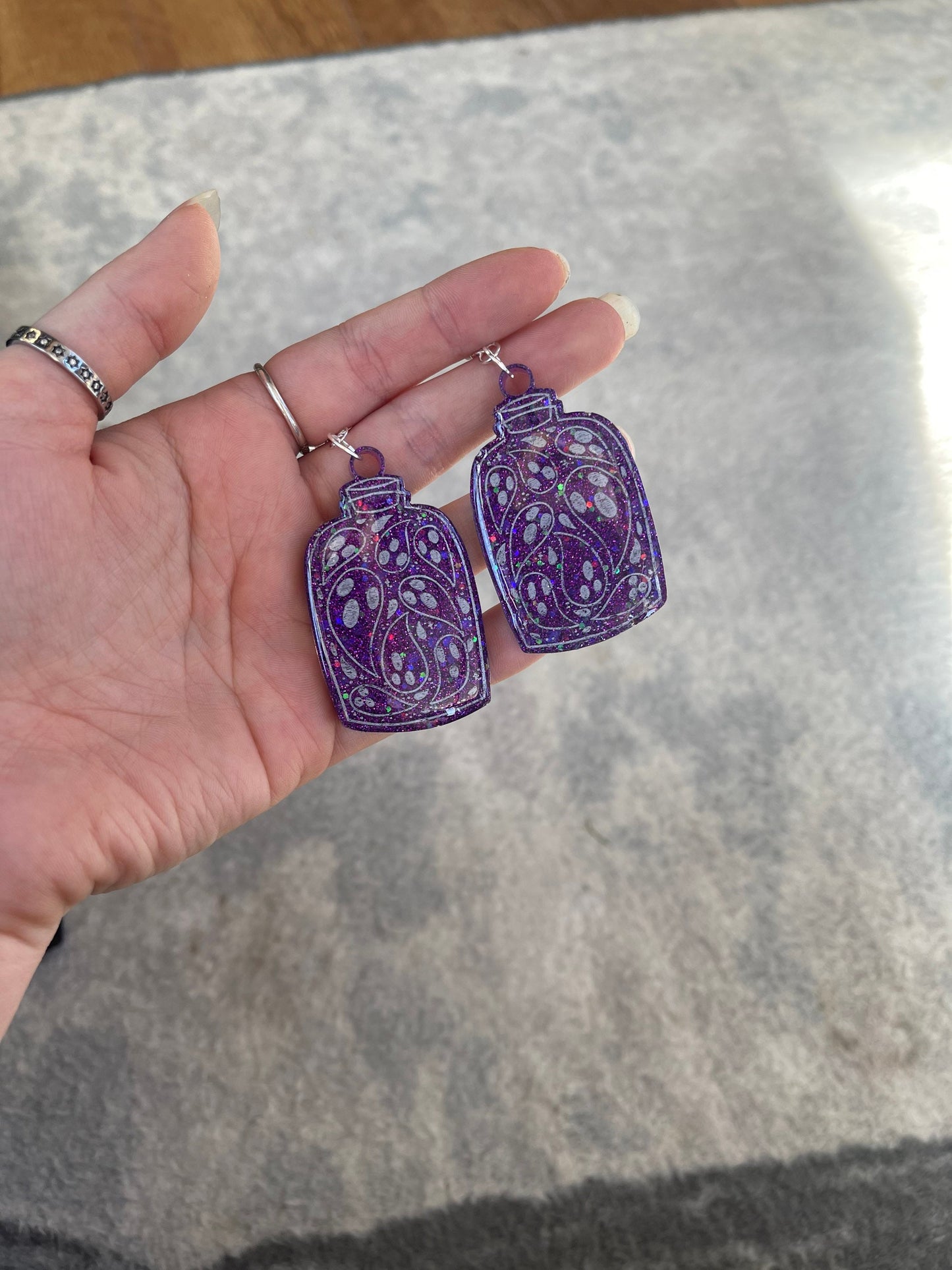 Purple Ghost Jar Earrings
