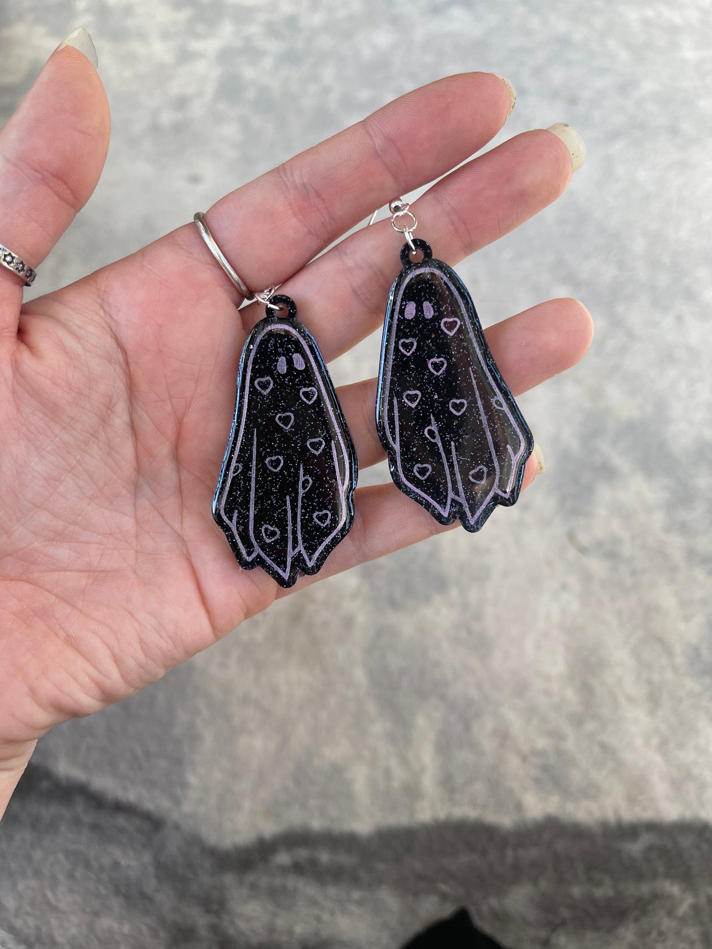 Black and Pink Heart Ghosts Earrings