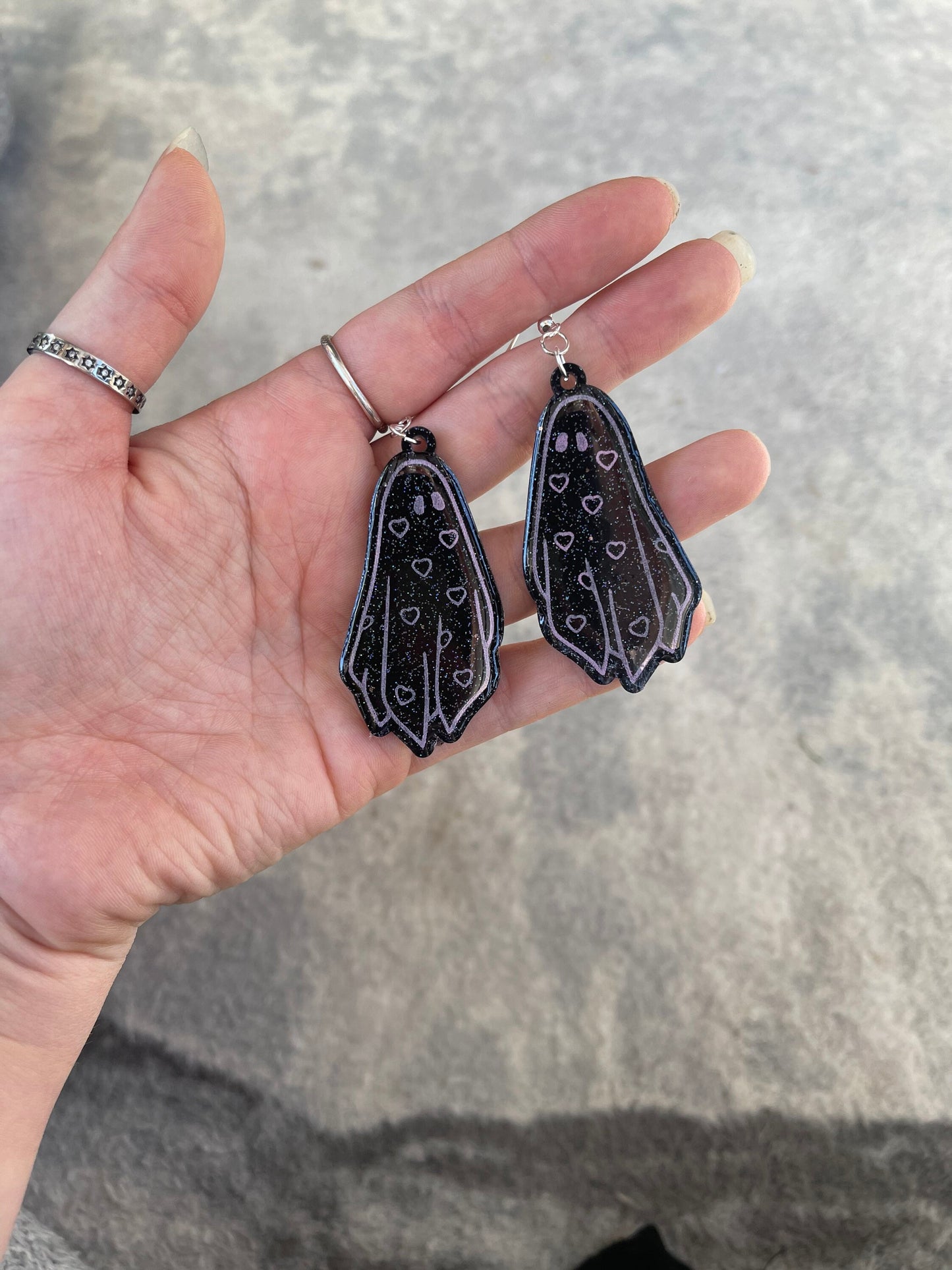 Black and Pink Heart Ghosts Earrings