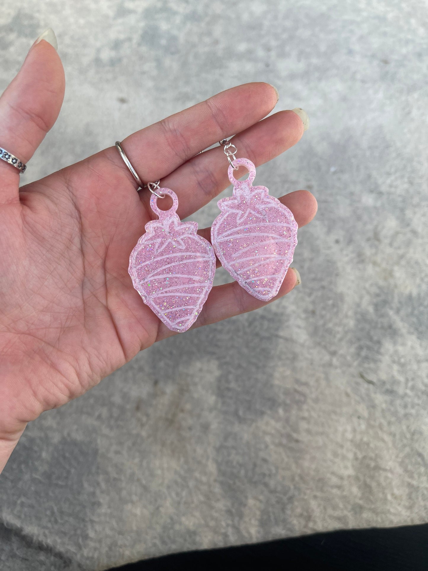 Pink Glitter Chocolate Strawberry Earrings