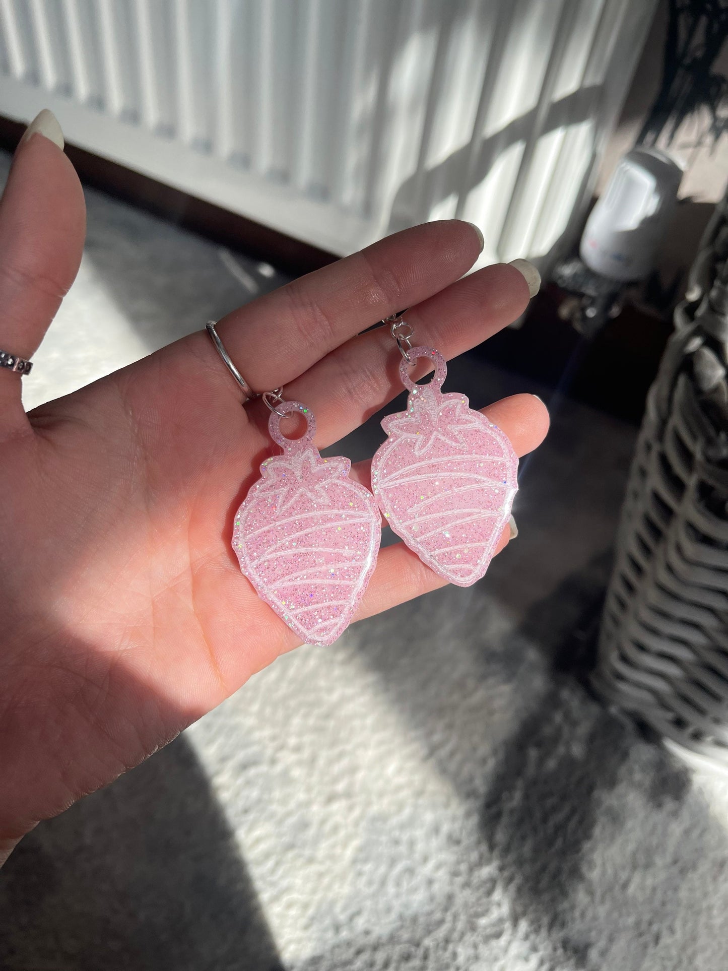 Pink Glitter Chocolate Strawberry Earrings