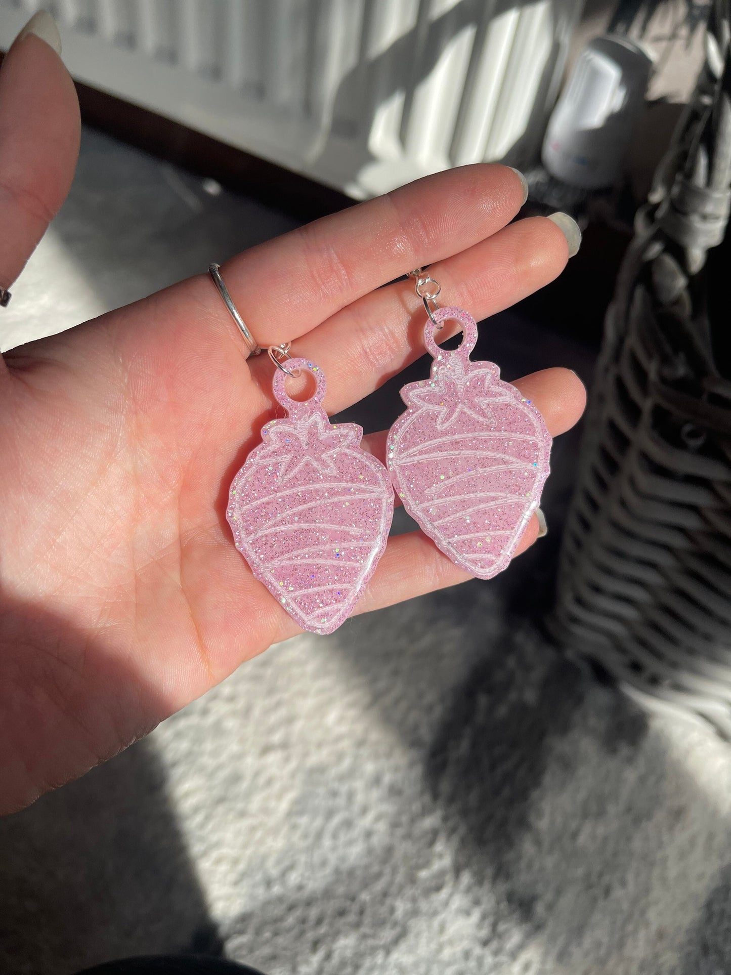 Pink Glitter Chocolate Strawberry Earrings