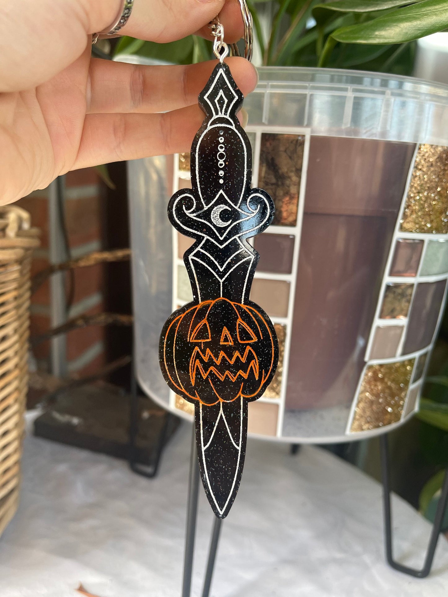 Black Glitter Pumpkin Dagger Wall Hanging